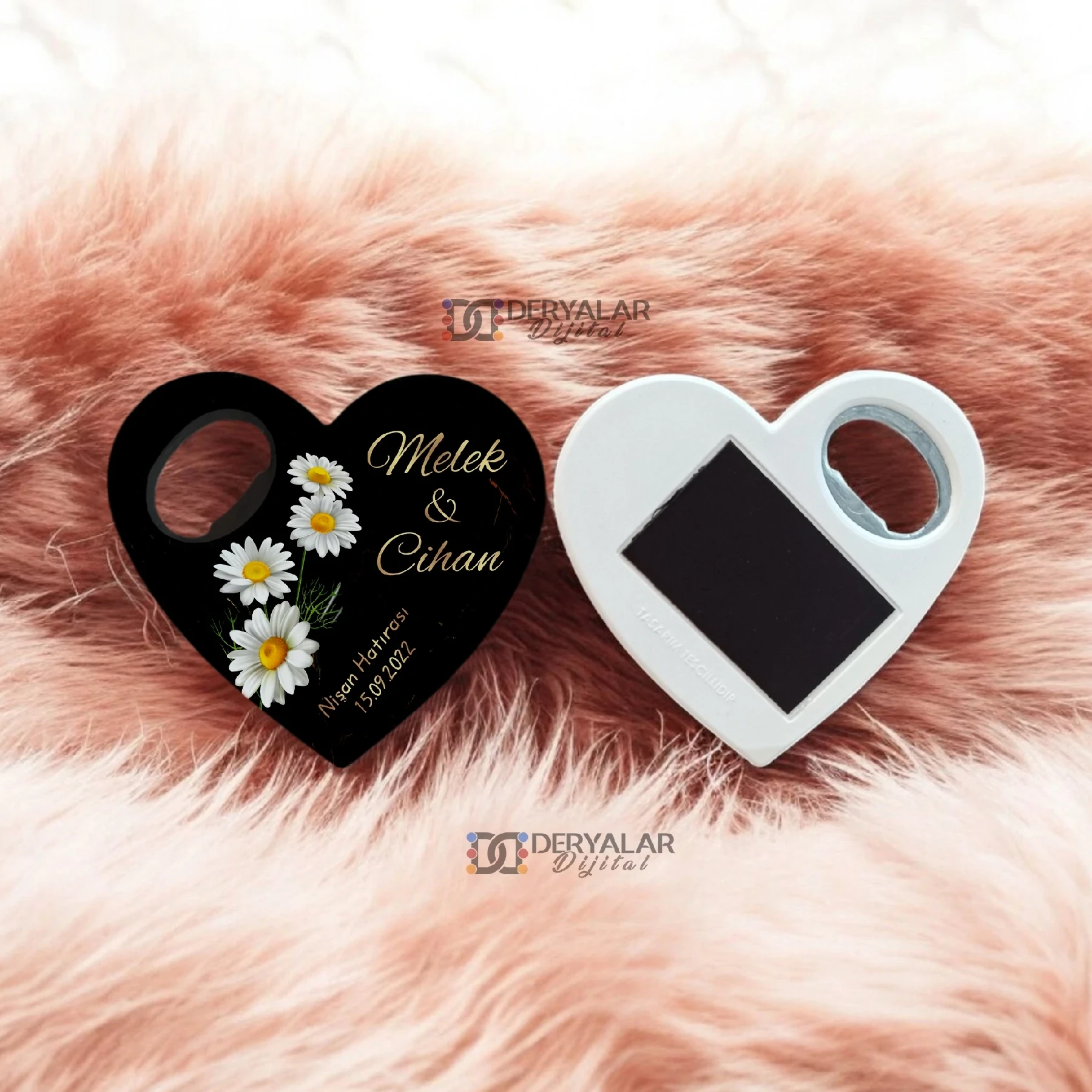 DRY11 Kalp Şeklinde Şişe Açacağı Magnet Kişiye Özel Baskı Toplu Hediyelik