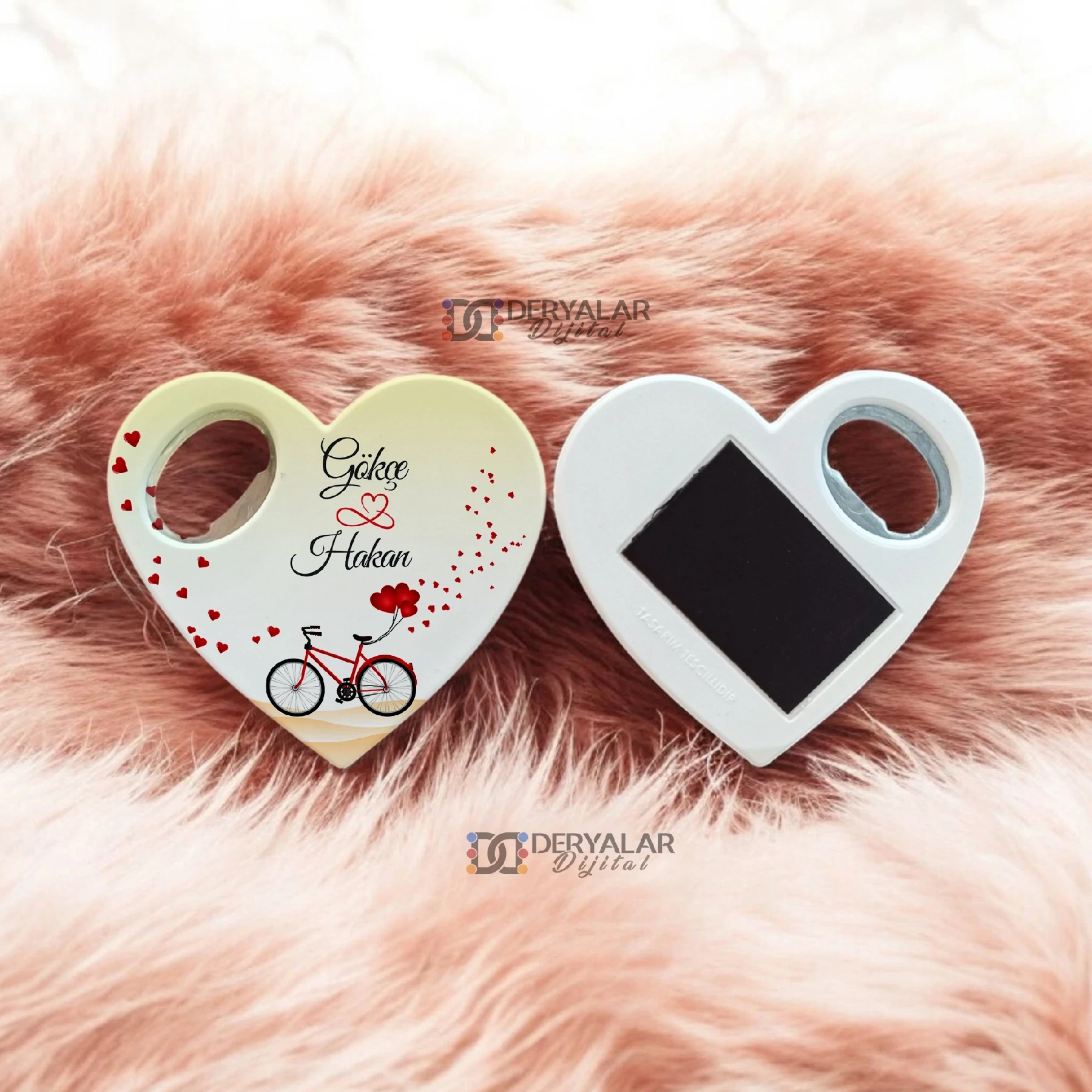 DRY8 Kalp Şeklinde Şişe Açacağı Magnet Kişiye Özel Baskı Toplu Hediyelik