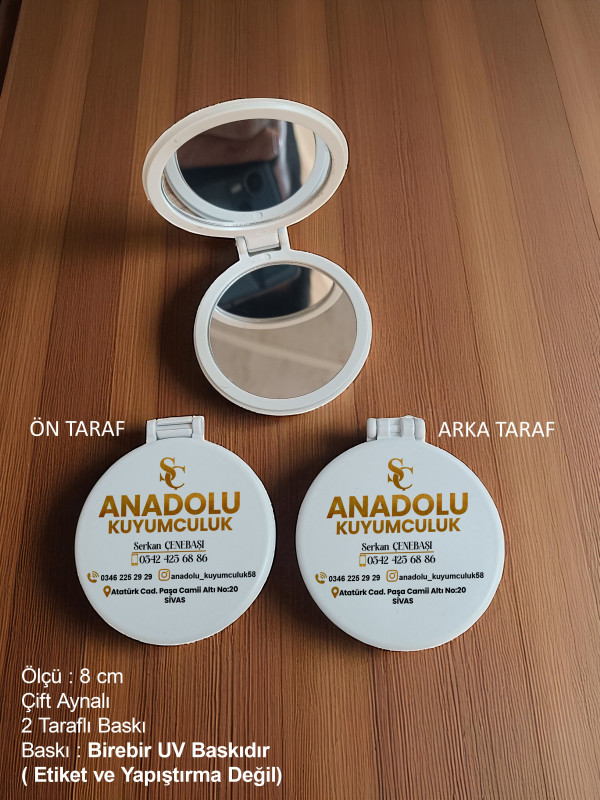 Yuvarlak Çift Aynalı Promosyon Cep Aynası – Firmaya Özel Çift Taraf Baskılı