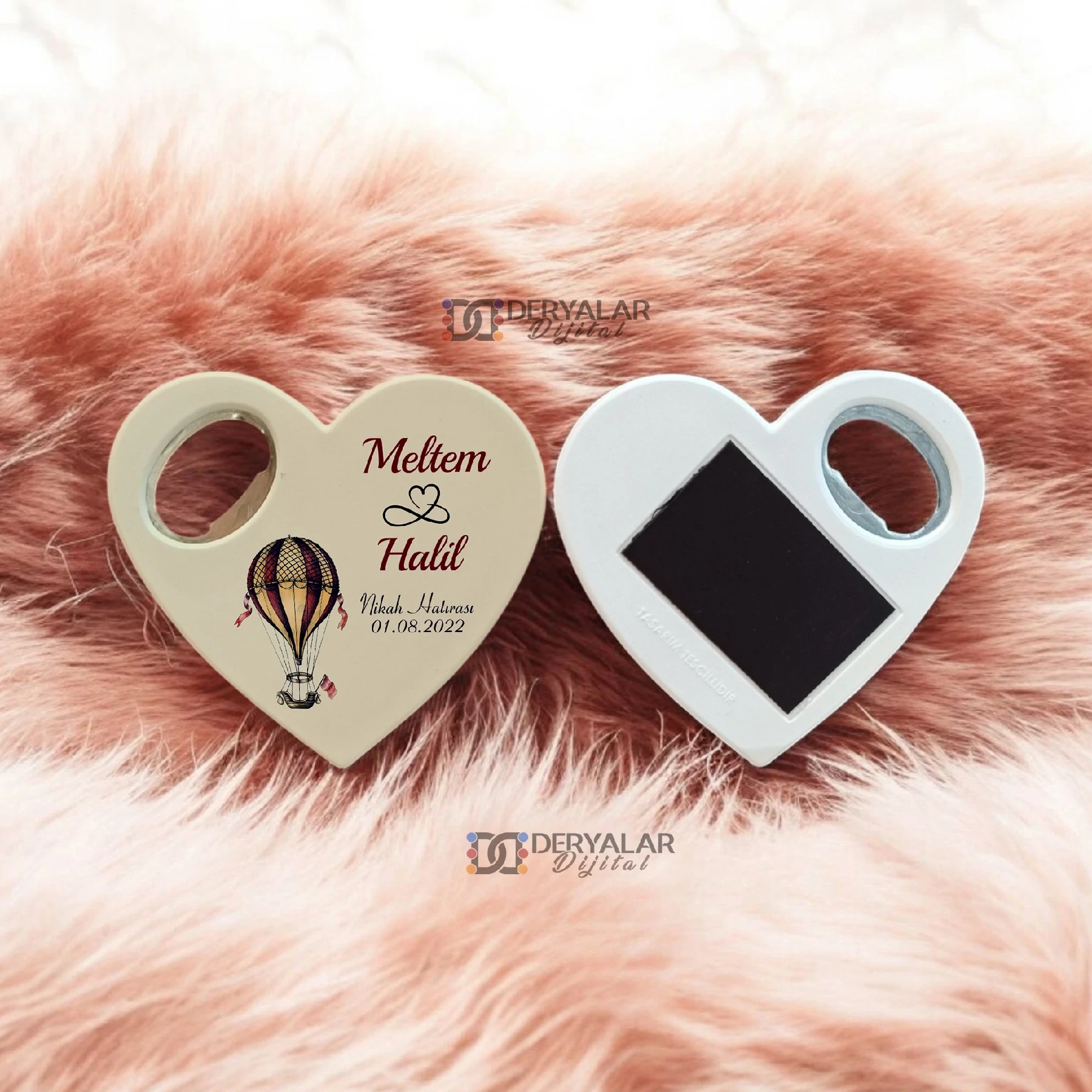 DRY3 Kalp Şeklinde Şişe Açacağı Magnet Kişiye Özel Baskı Toplu Hediyelik