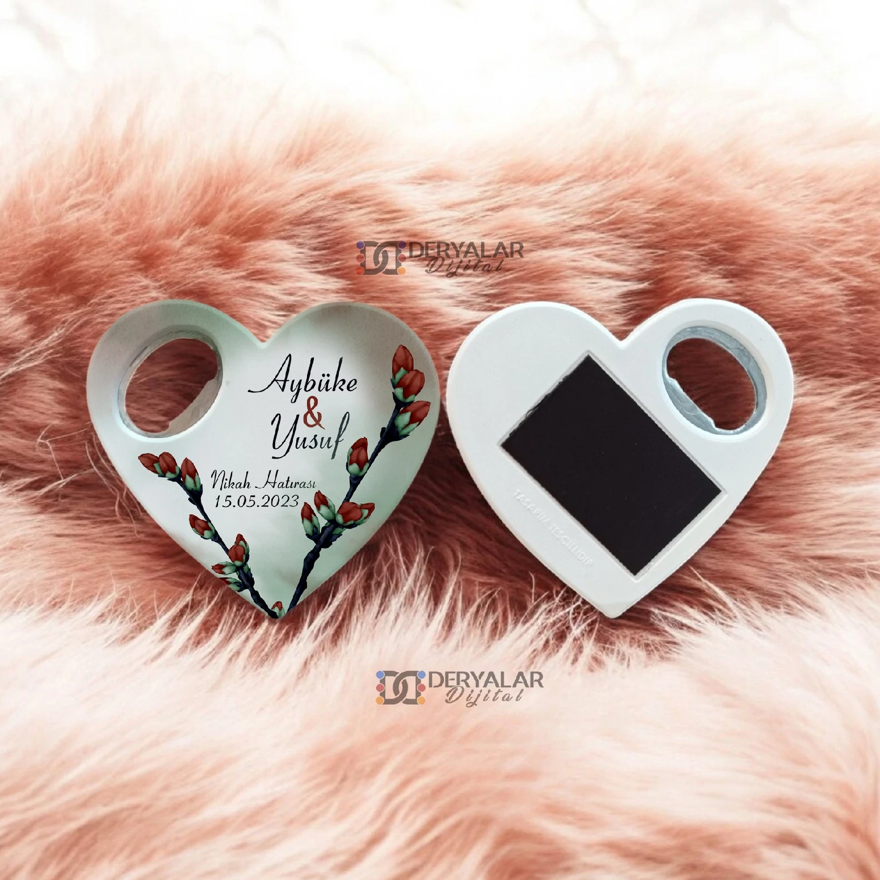 DRY40 Kalp Şeklinde Şişe Açacağı Magnet Kişiye Özel Baskı Toplu Hediyelik