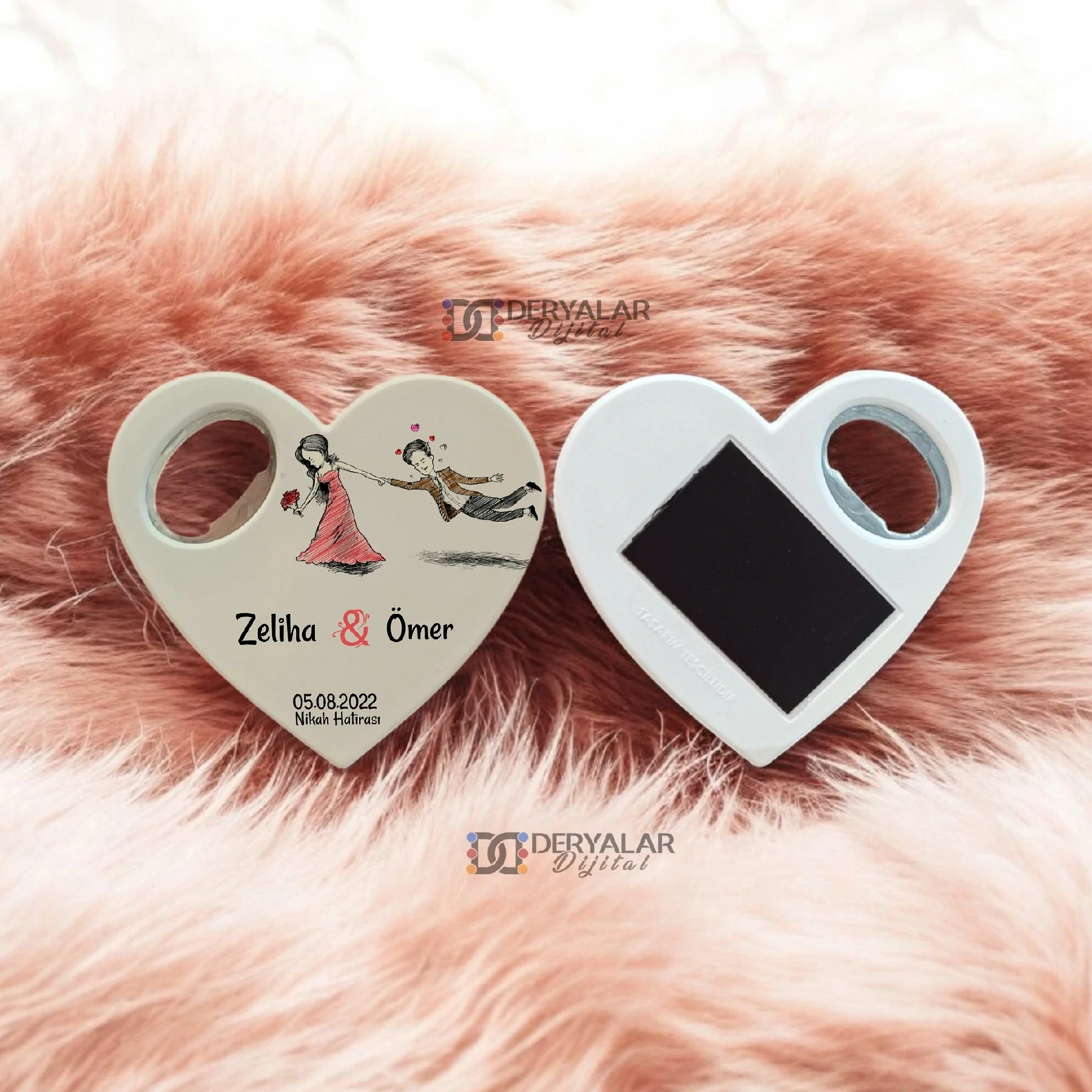 DRY14 Kalp Şeklinde Şişe Açacağı Magnet Kişiye Özel Baskı Toplu Hediyelik