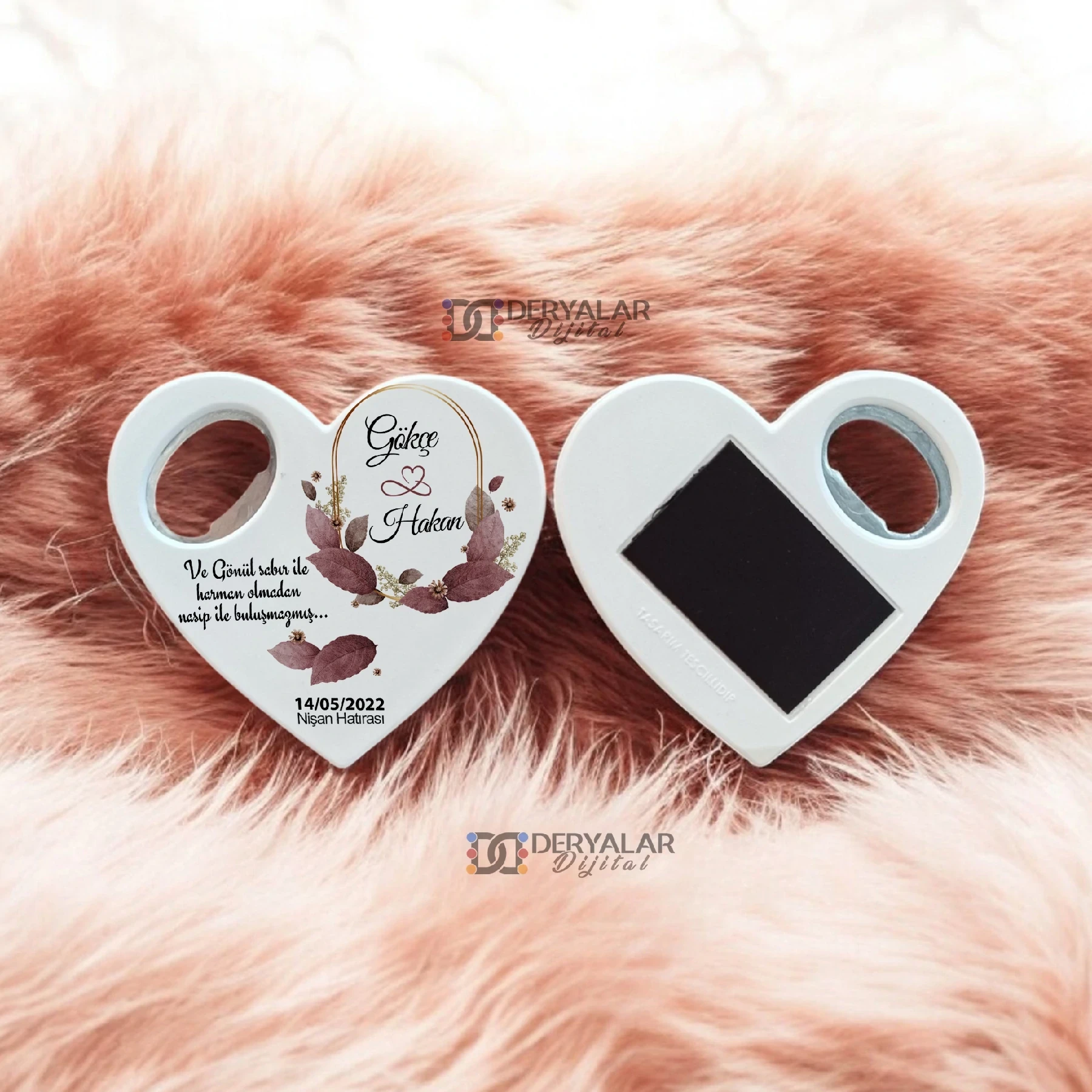 DRY22 Kalp Şeklinde Şişe Açacağı Magnet Kişiye Özel Baskı Toplu Hediyelik