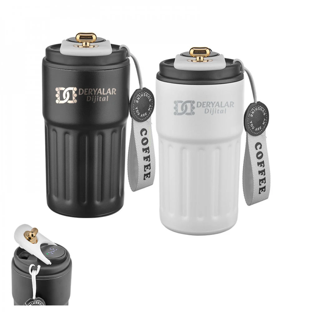 5351 Çelik Termos / 440 ml Dijital Göstergeli Firmaya Özel Baskı