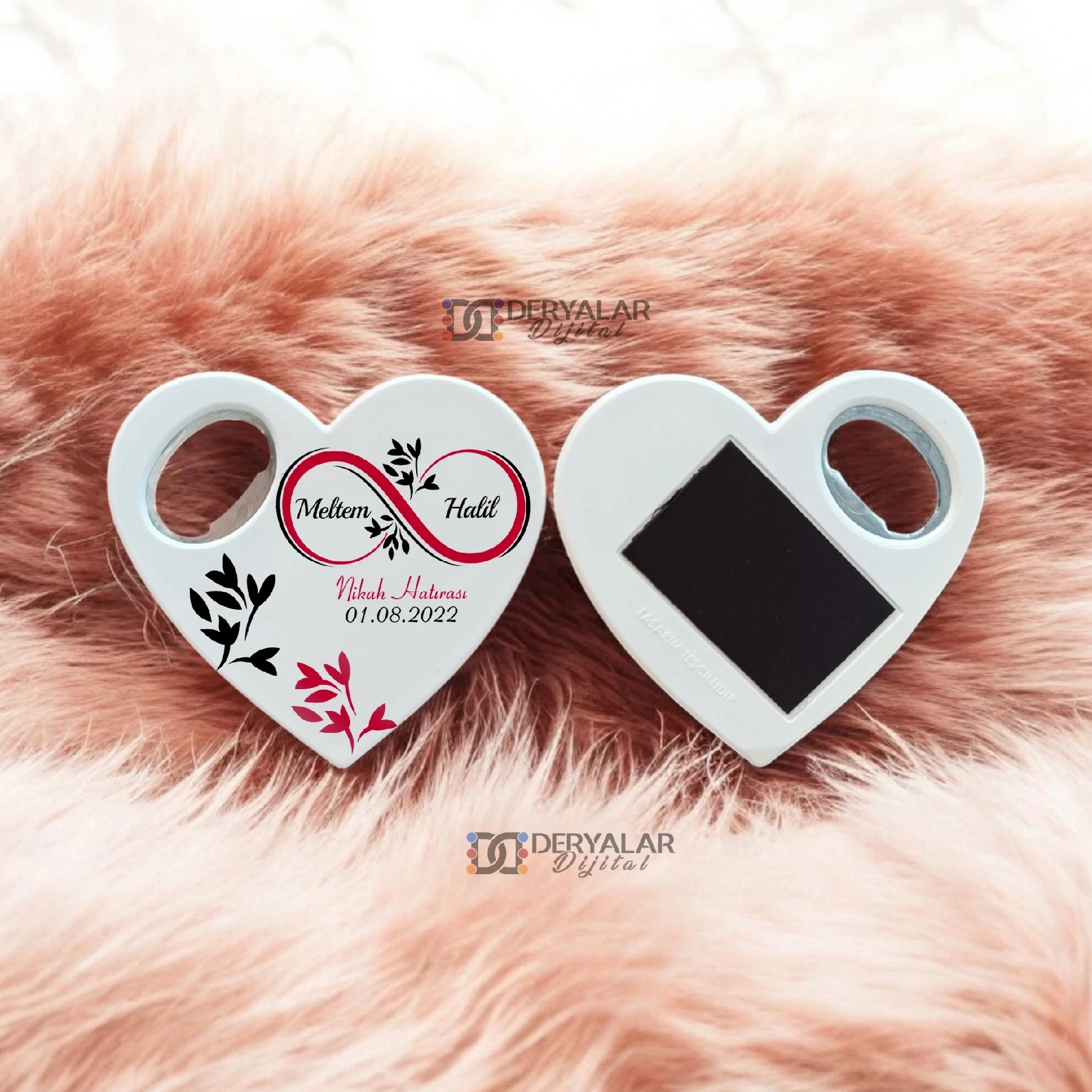 DRY28 Kalp Şeklinde Şişe Açacağı Magnet Kişiye Özel Baskı Toplu Hediyelik