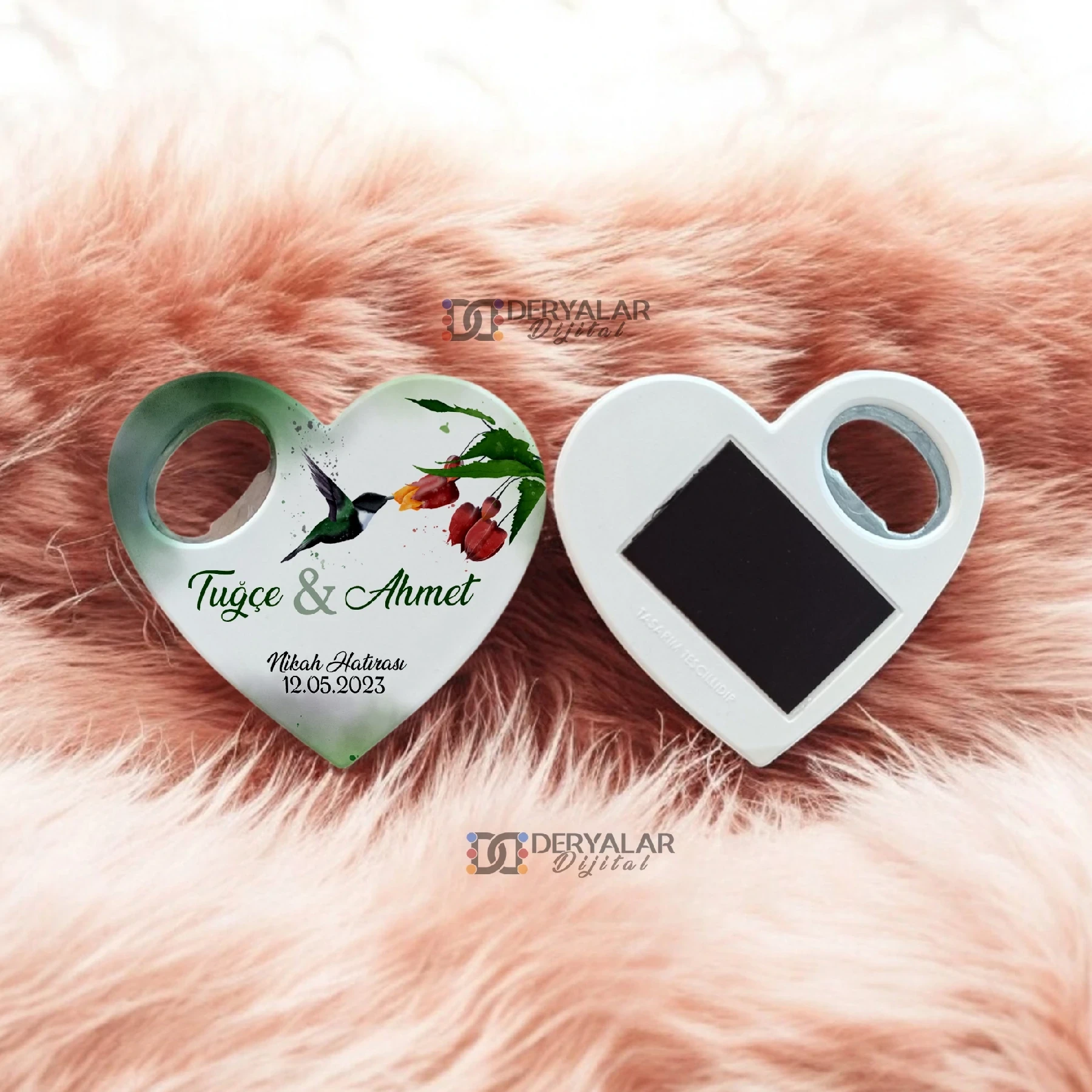 DRY43 Kalp Şeklinde Şişe Açacağı Magnet Kişiye Özel Baskı Toplu Hediyelik