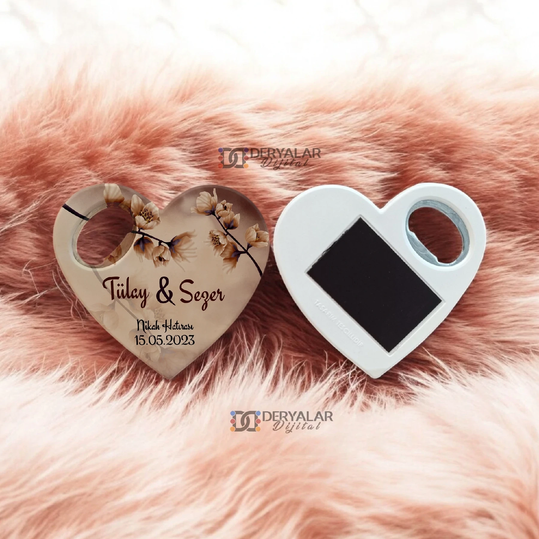 DRY39 Kalp Şeklinde Şişe Açacağı Magnet Kişiye Özel Baskı Toplu Hediyelik