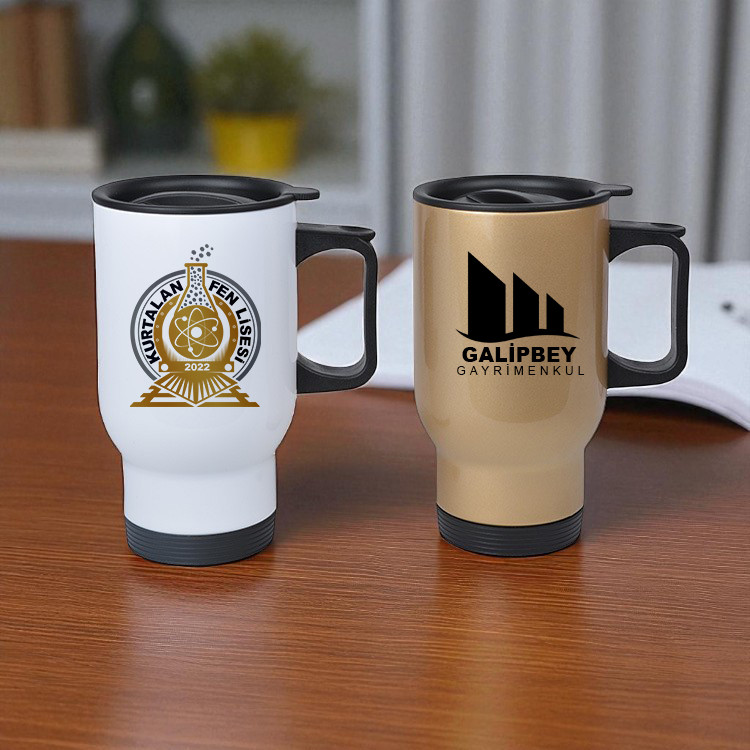 Firmaya Özel Baskılı Kulplu Çelik Bardak Termos - 450mlt