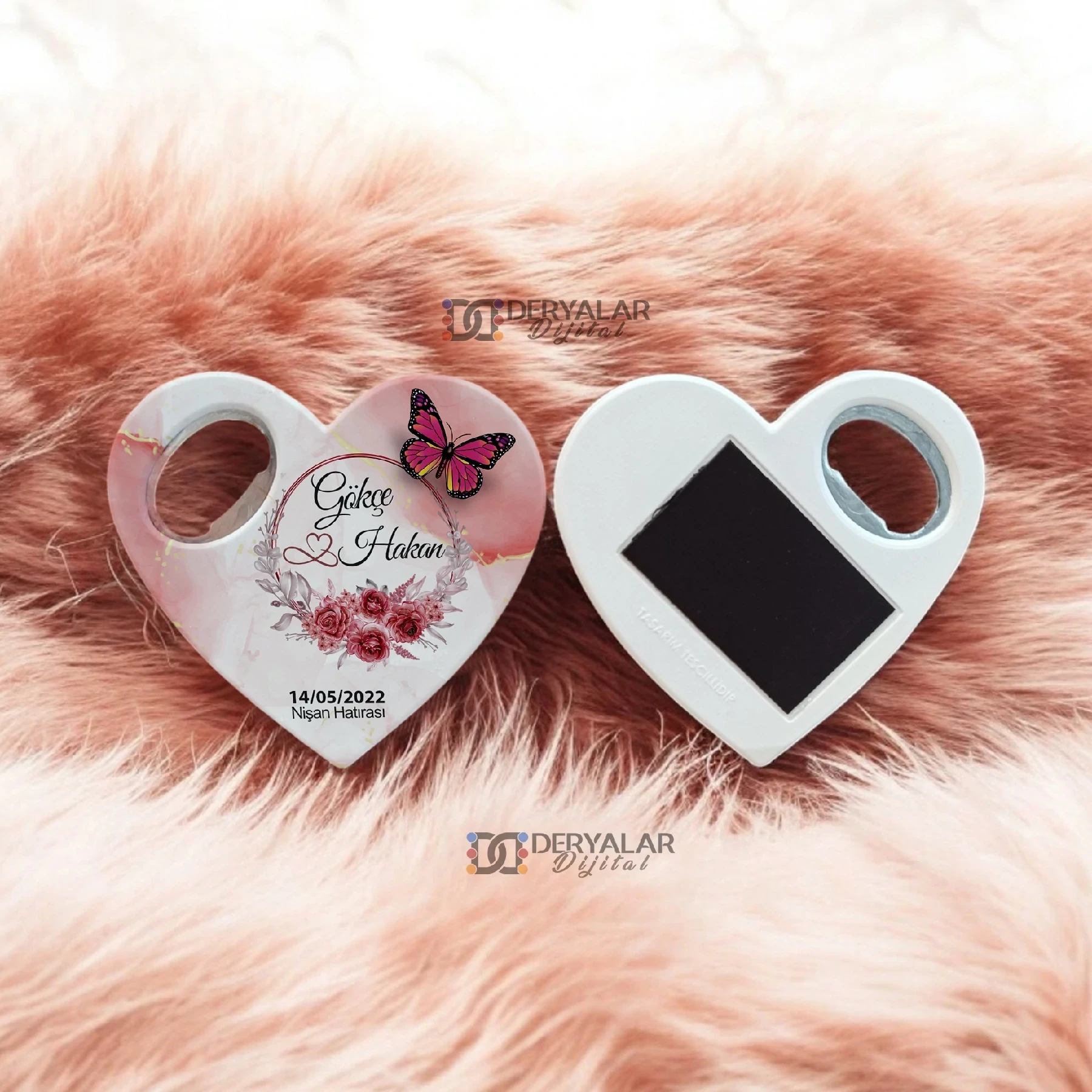 DRY21 Kalp Şeklinde Şişe Açacağı Magnet Kişiye Özel Baskı Toplu Hediyelik