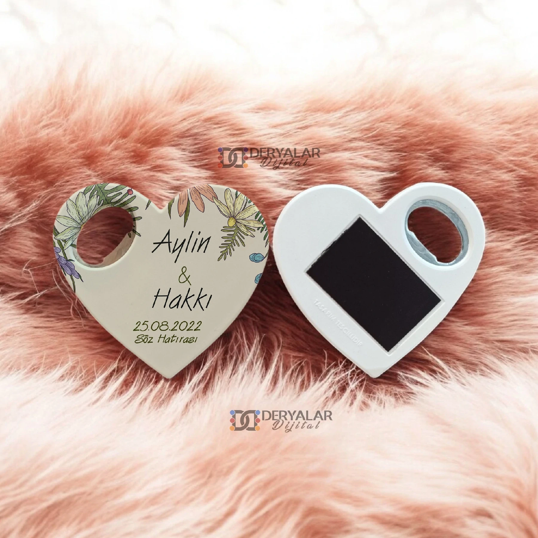 DRY13 Kalp Şeklinde Şişe Açacağı Magnet Kişiye Özel Baskı Toplu Hediyelik