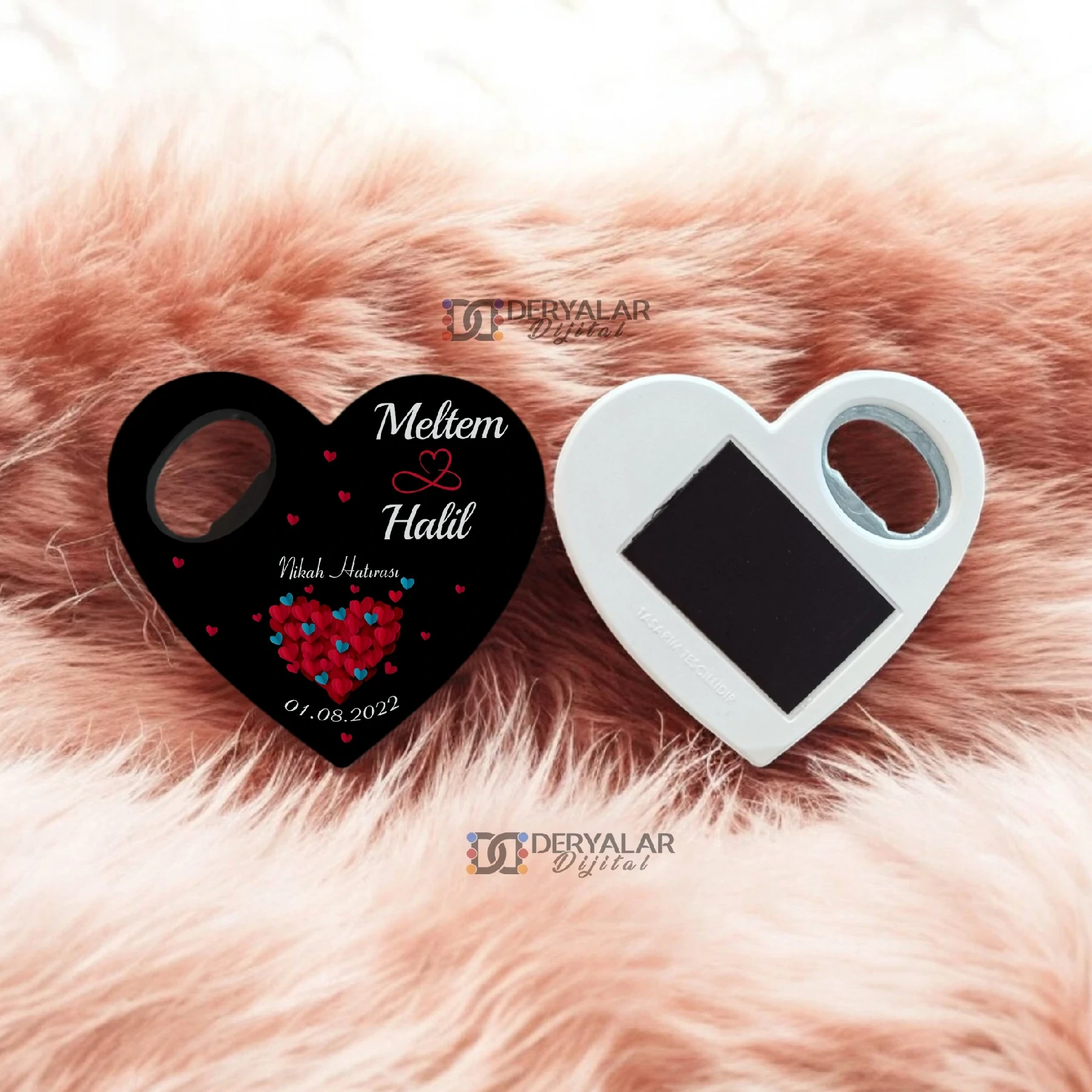 DRY1 Kalp Şeklinde Şişe Açacağı Magnet Kişiye Özel Baskı Toplu Hediyelik