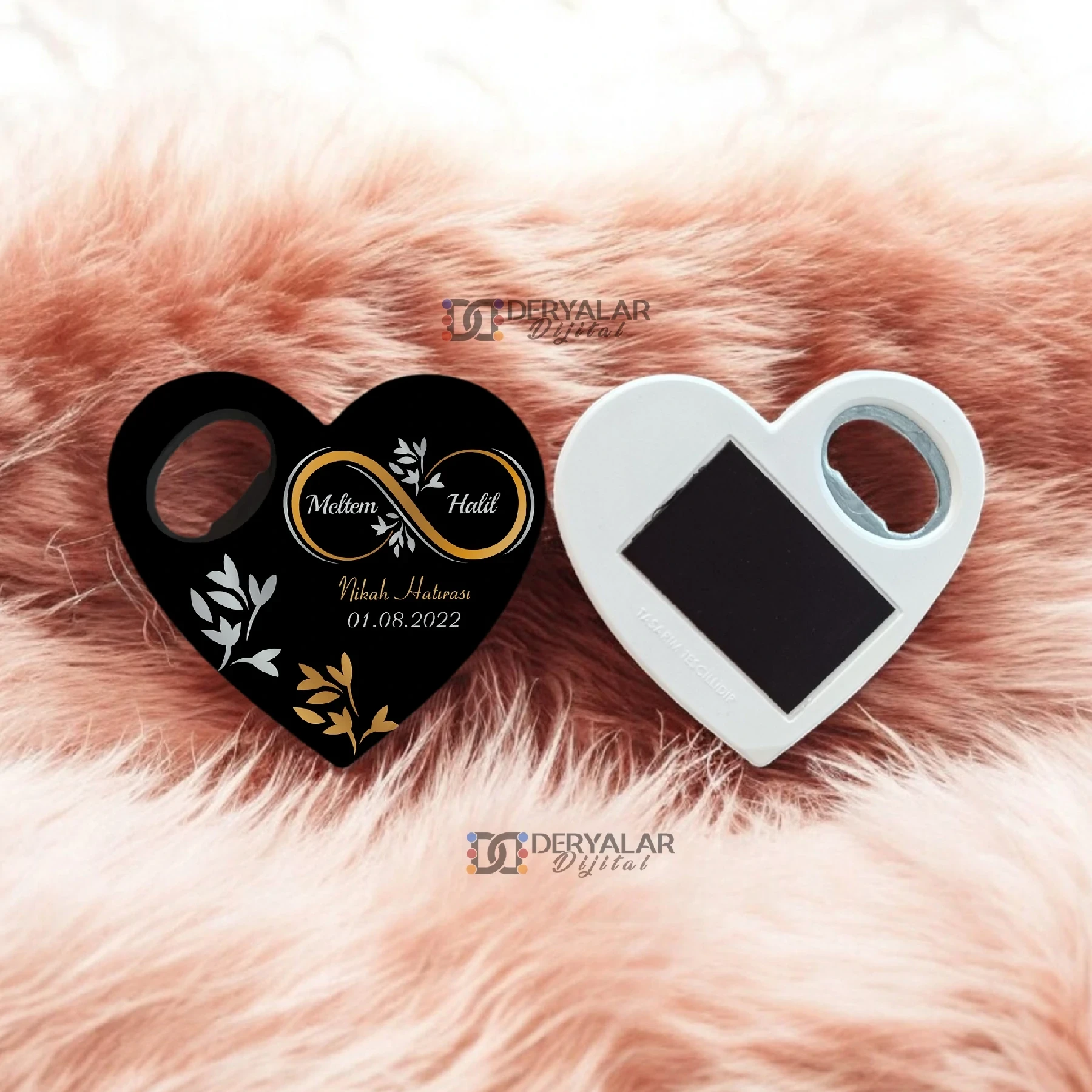 DRY29 Kalp Şeklinde Şişe Açacağı Magnet Kişiye Özel Baskı Toplu Hediyelik