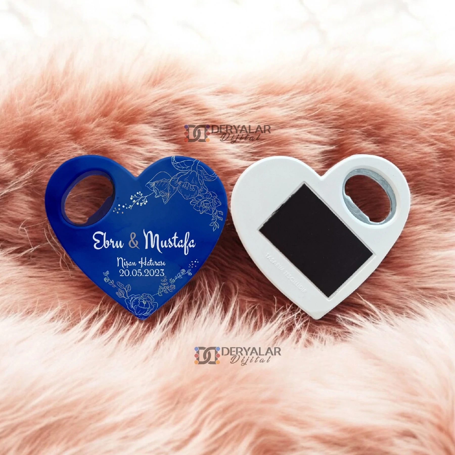 DRY32 Kalp Şeklinde Şişe Açacağı Magnet Kişiye Özel Baskı Toplu Hediyelik