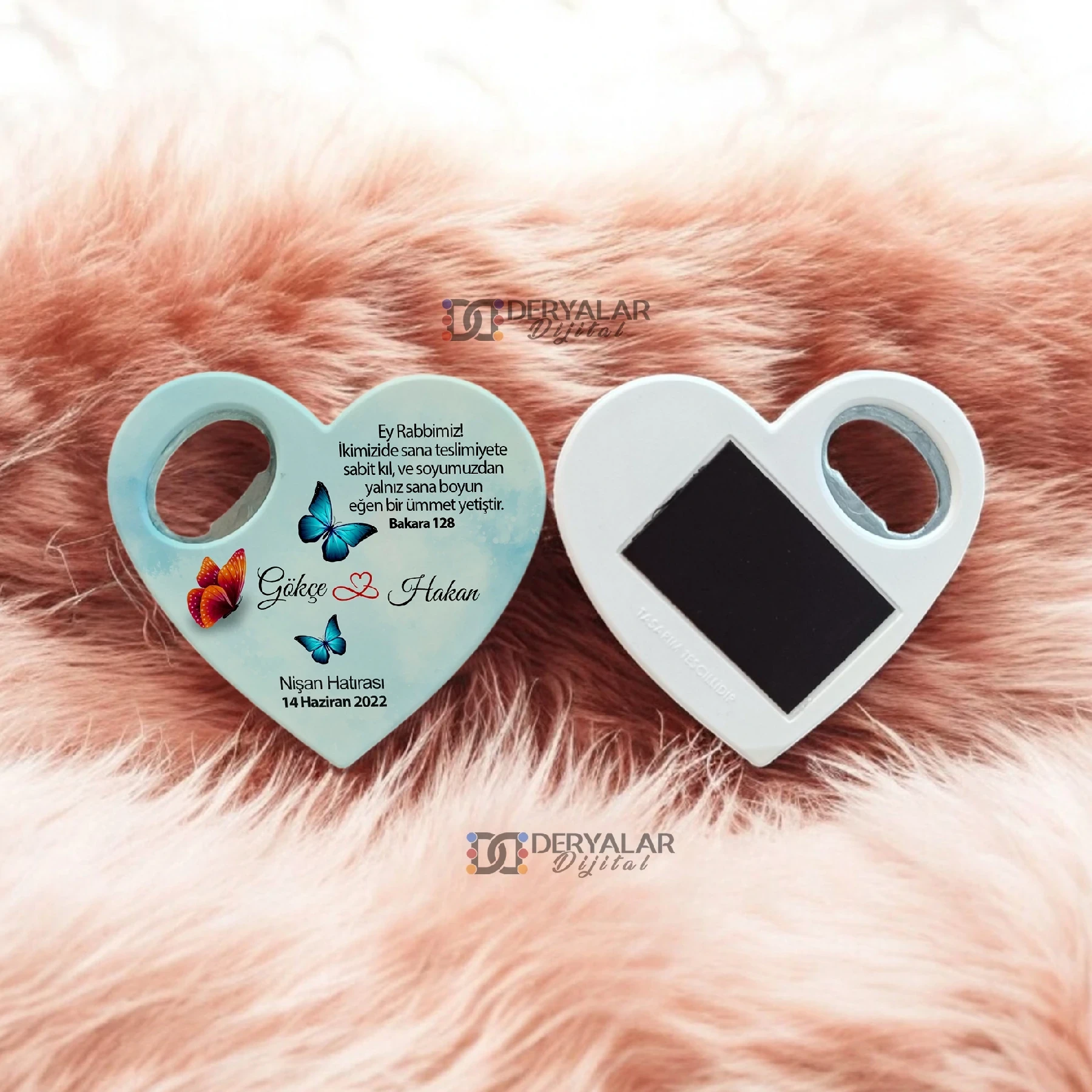 DRY24 Kalp Şeklinde Şişe Açacağı Magnet Kişiye Özel Baskı Toplu Hediyelik