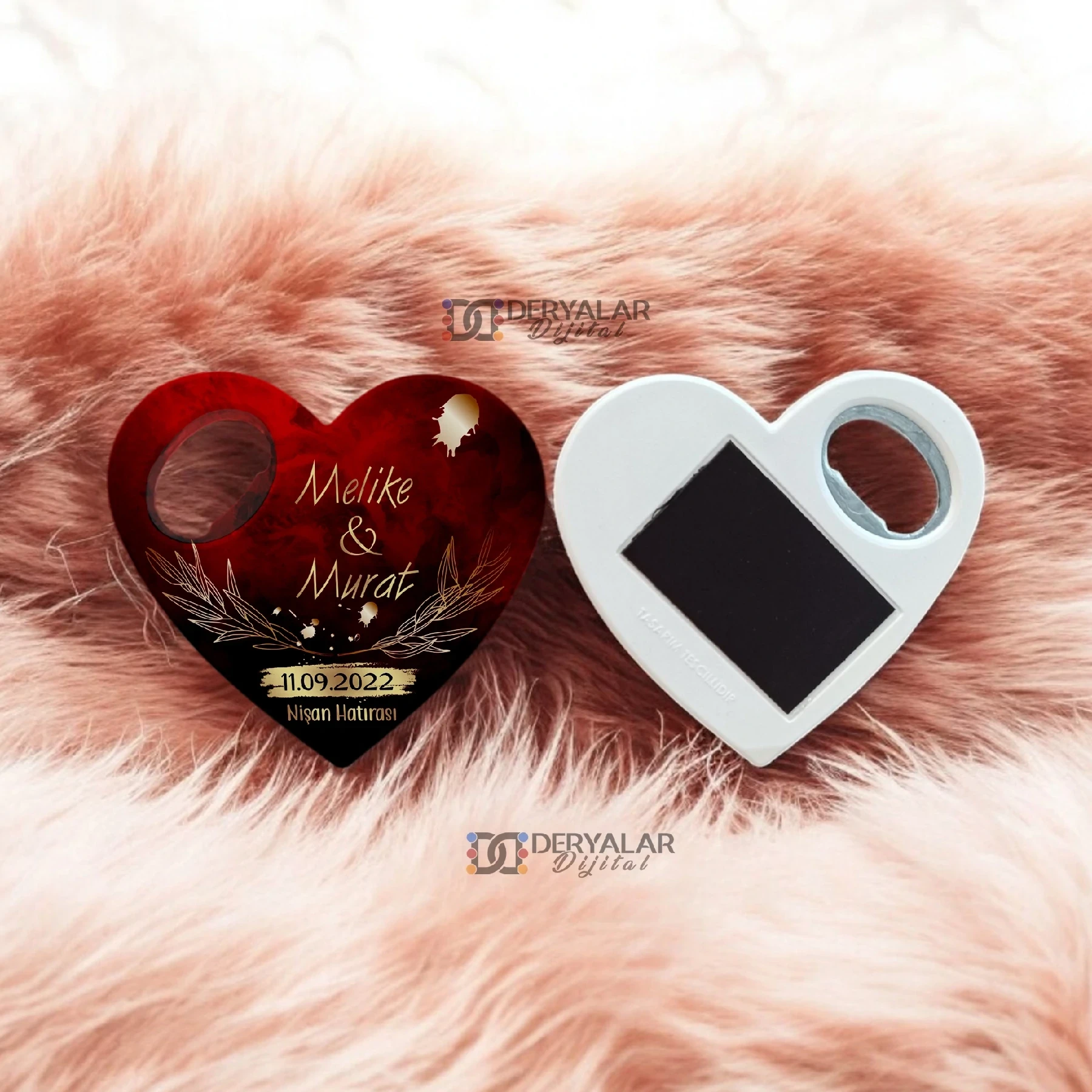 DRY9 Kalp Şeklinde Şişe Açacağı Magnet Kişiye Özel Baskı Toplu Hediyelik