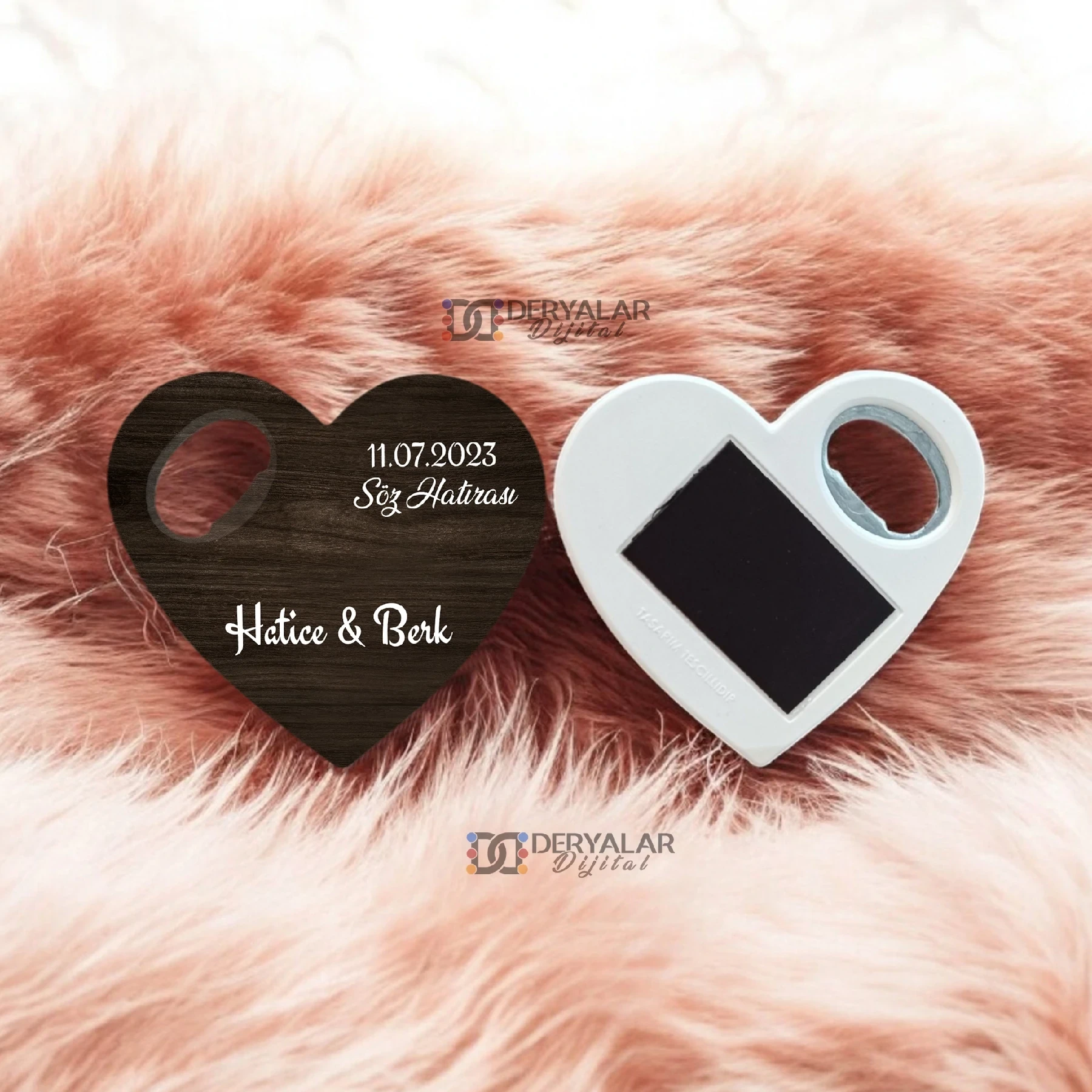 DRY49 Kalp Şeklinde Şişe Açacağı Magnet Kişiye Özel Baskı Toplu Hediyelik