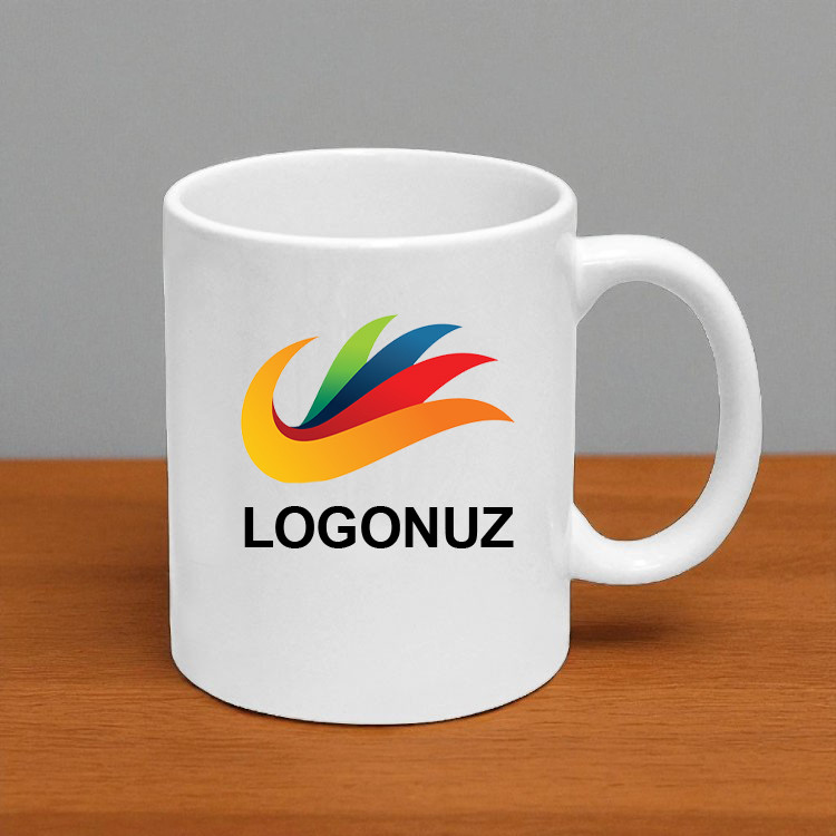 Firmaya Özel Baskılı Düz Model Beyaz Porselen Kupa Bardak