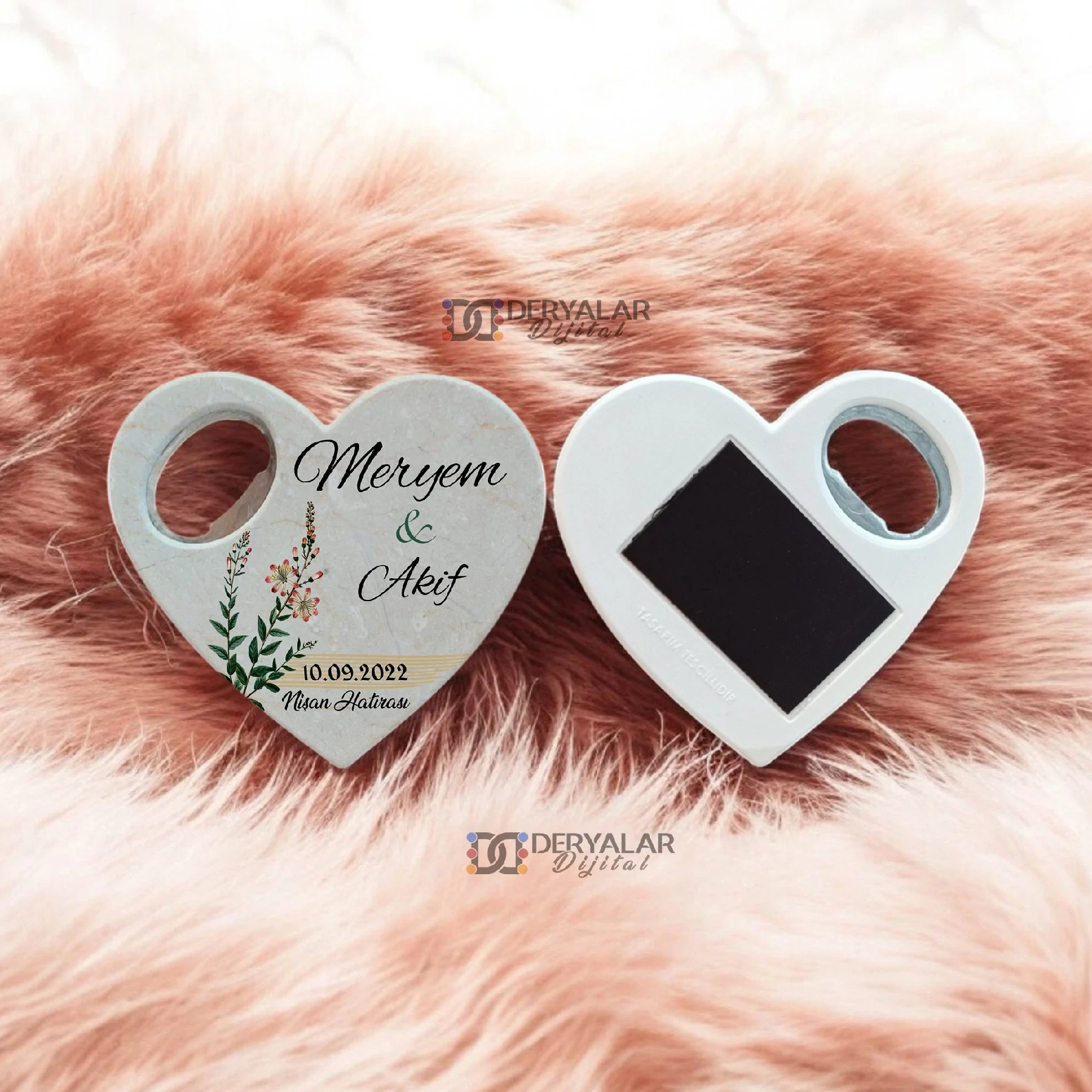 DRY20 Kalp Şeklinde Şişe Açacağı Magnet Kişiye Özel Baskı Toplu Hediyelik