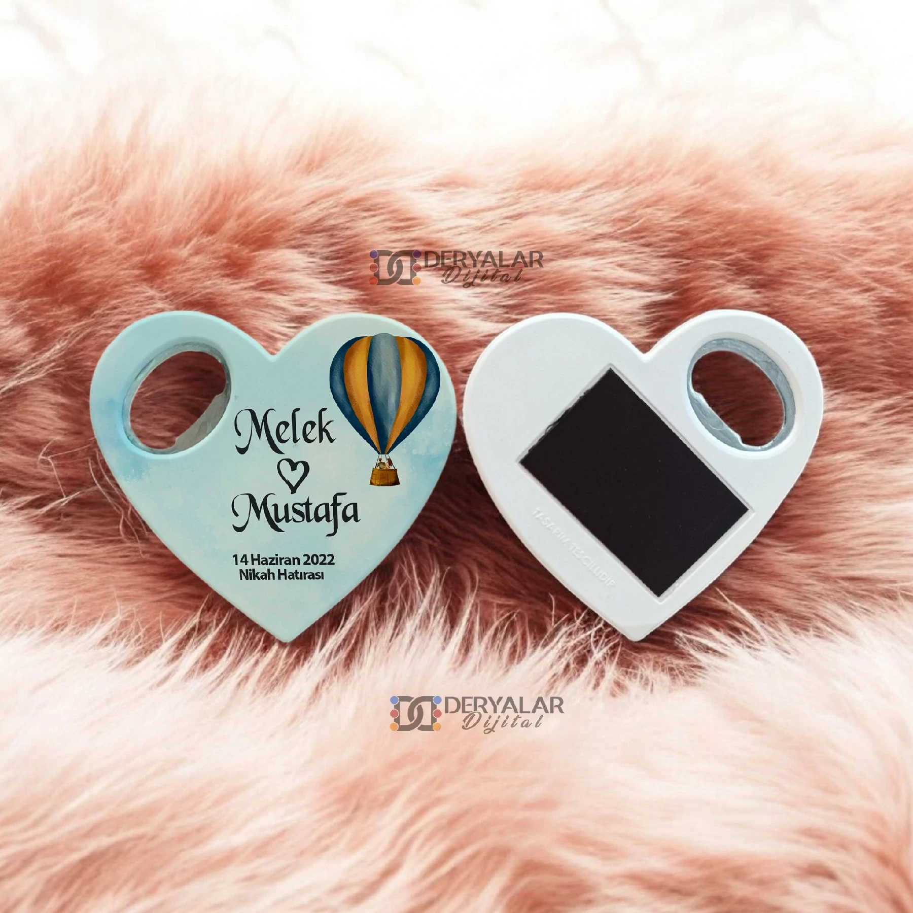 DRY26 Kalp Şeklinde Şişe Açacağı Magnet Kişiye Özel Baskı Toplu Hediyelik