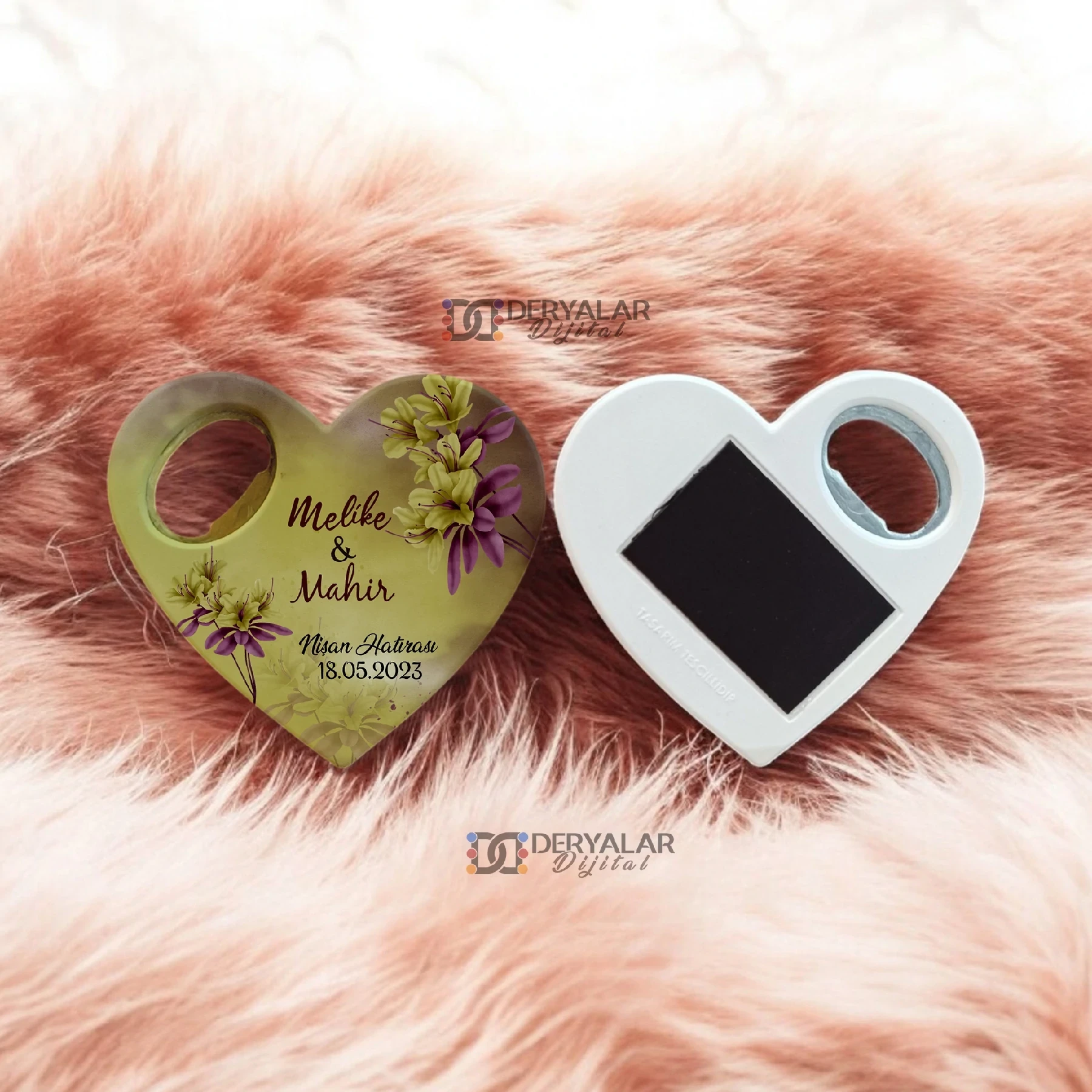 DRY41 Kalp Şeklinde Şişe Açacağı Magnet Kişiye Özel Baskı Toplu Hediyelik