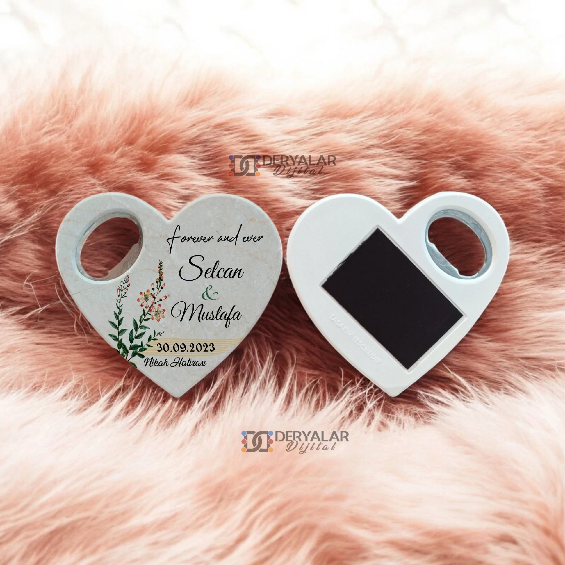 DRY19 Kalp Şeklinde Şişe Açacağı Magnet Kişiye Özel Baskı Toplu Hediyelik