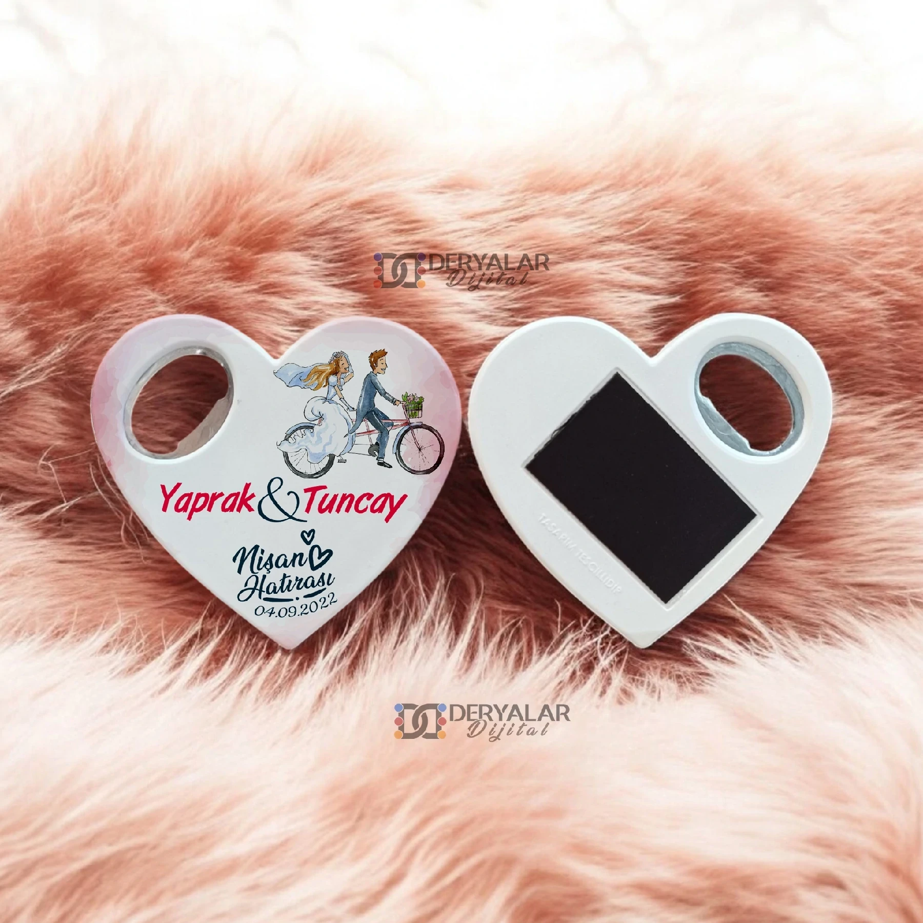 DRY5 Kalp Şeklinde Şişe Açacağı Magnet Kişiye Özel Baskı Toplu Hediyelik