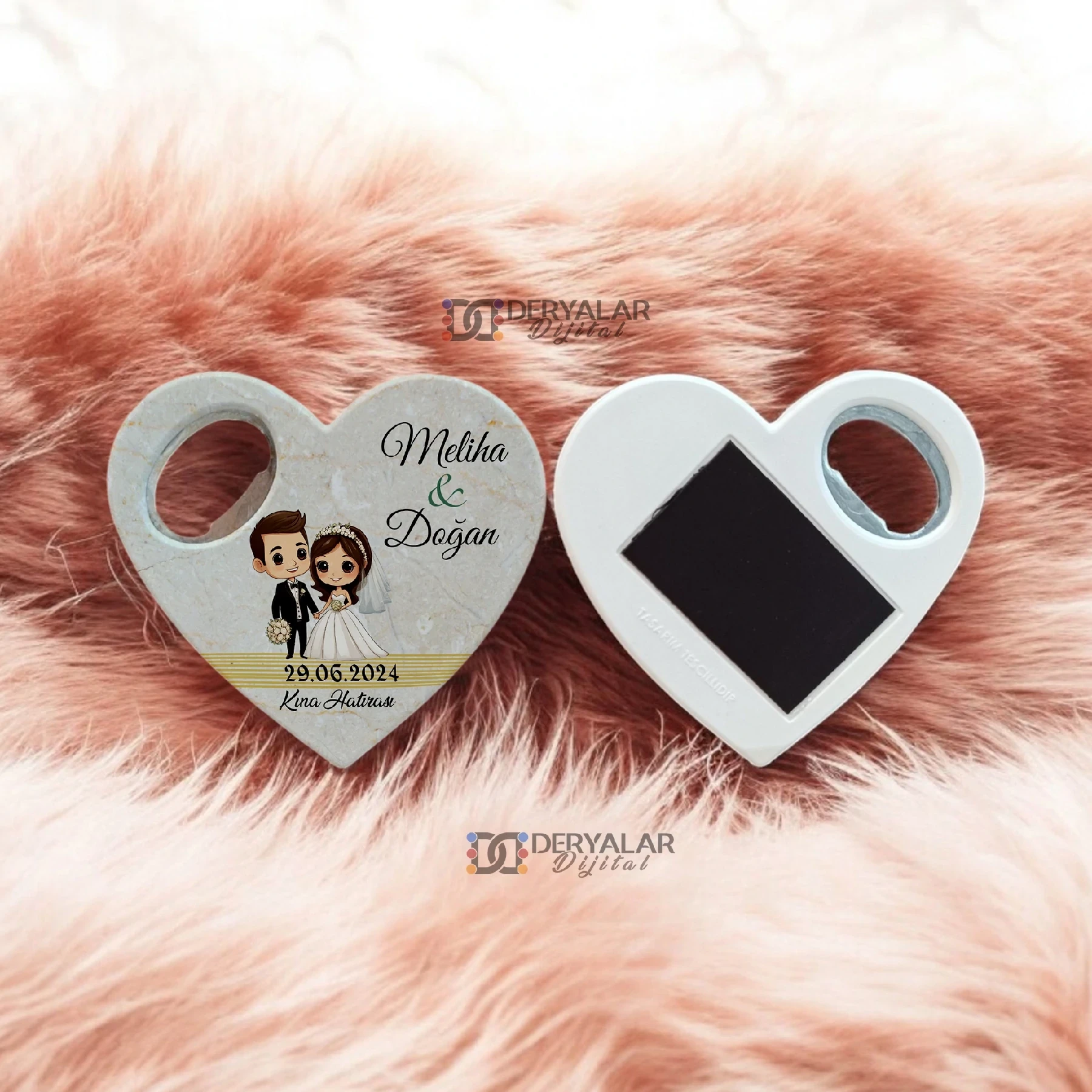 DRY48 Kalp Şeklinde Şişe Açacağı Magnet Kişiye Özel Baskı Toplu Hediyelik