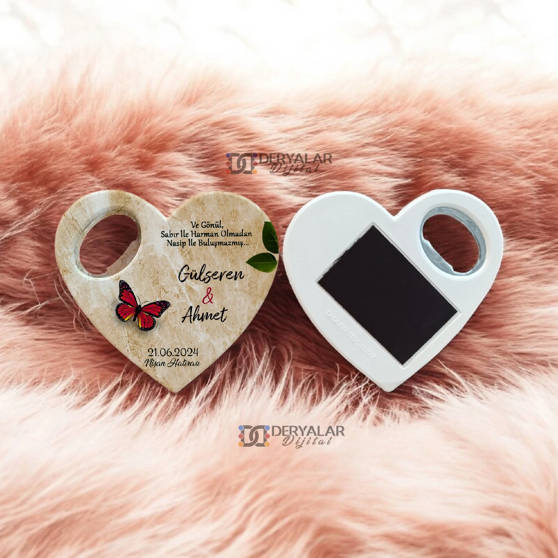 DRY30 Kalp Şeklinde Şişe Açacağı Magnet Kişiye Özel Baskı Toplu Hediyelik