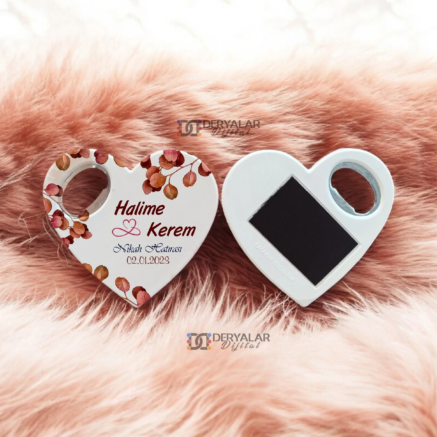 DRY4 Kalp Şeklinde Şişe Açacağı Magnet Kişiye Özel Baskı Toplu Hediyelik