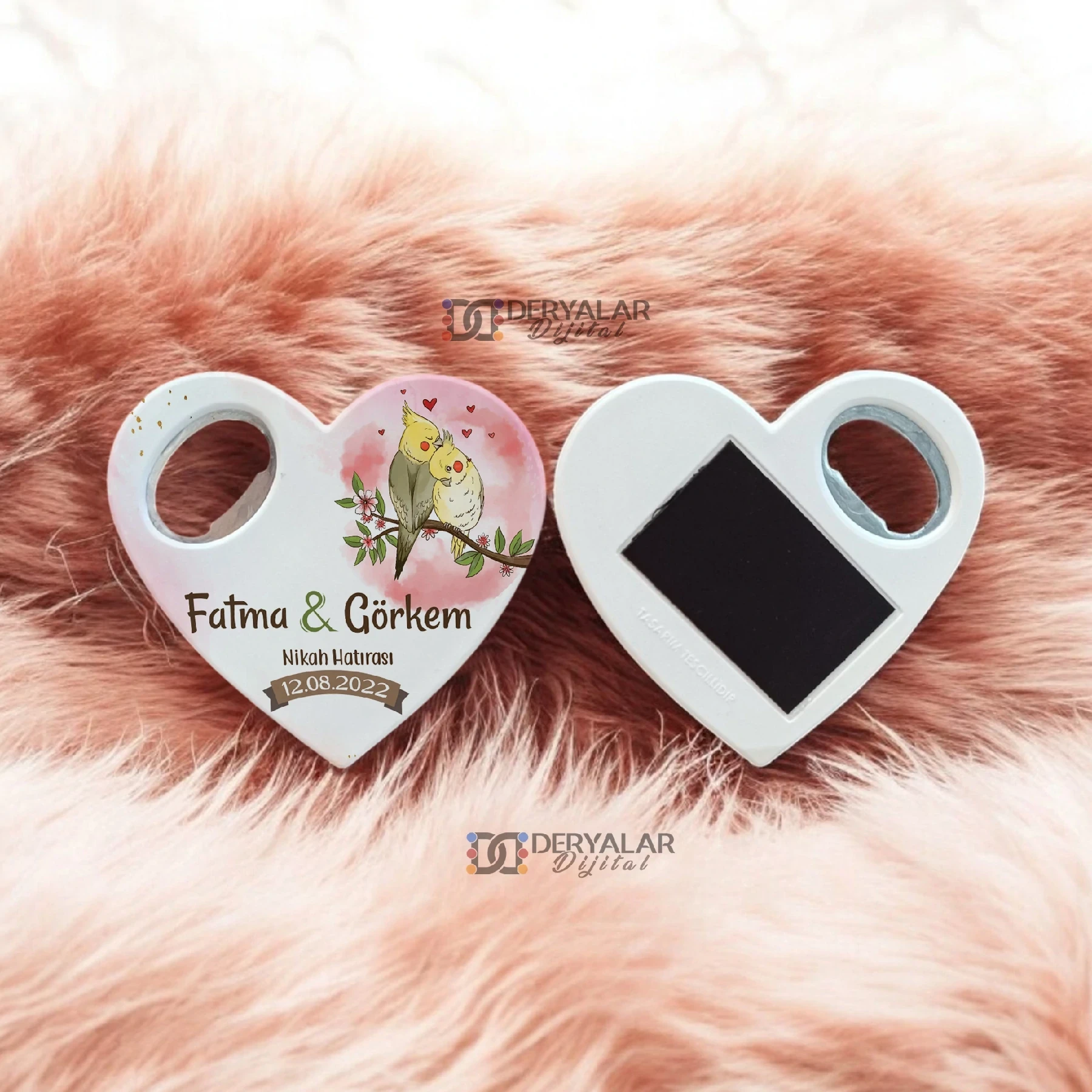 DRY16 Kalp Şeklinde Şişe Açacağı Magnet Kişiye Özel Baskı Toplu Hediyelik