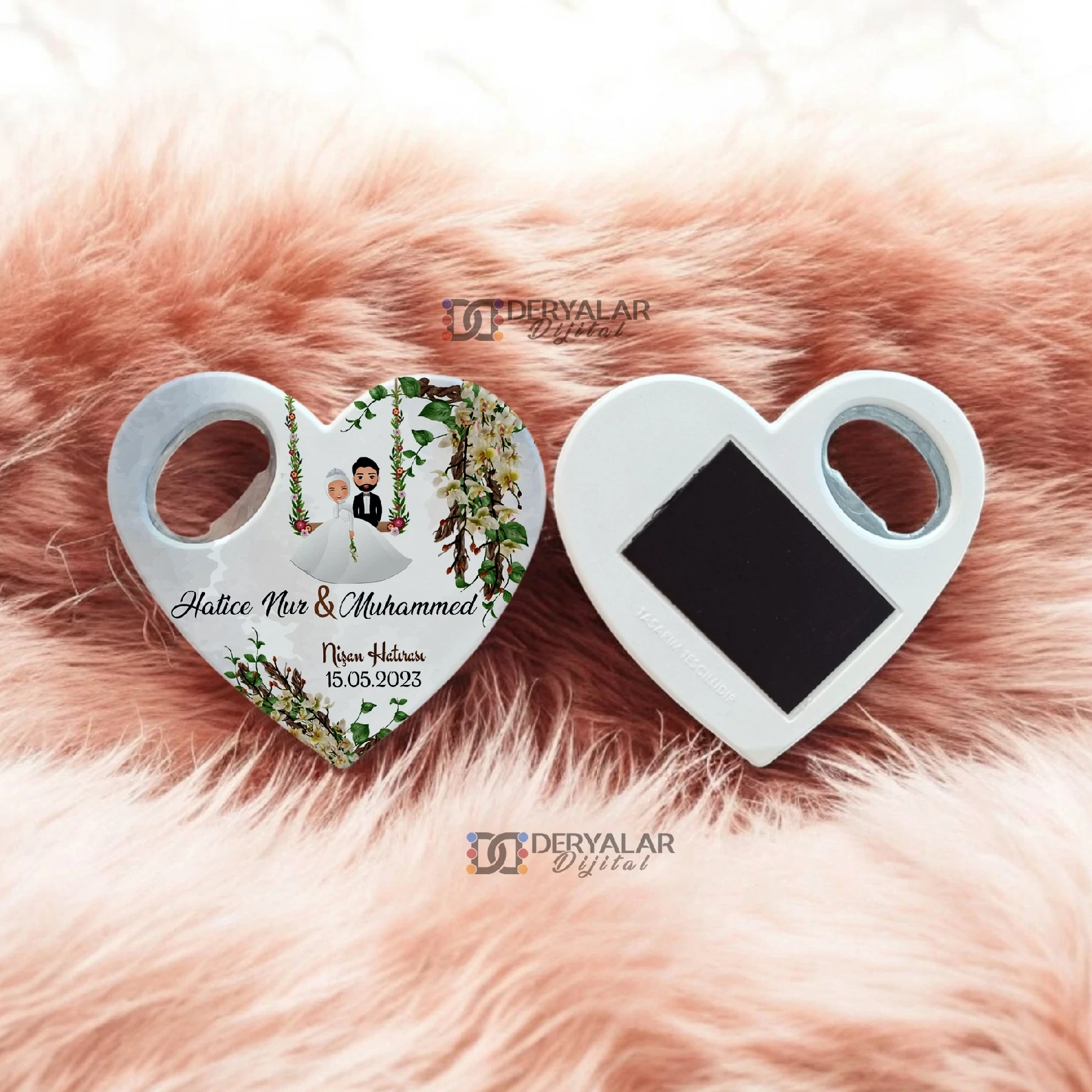 DRY37 Kalp Şeklinde Şişe Açacağı Magnet Kişiye Özel Baskı Toplu Hediyelik