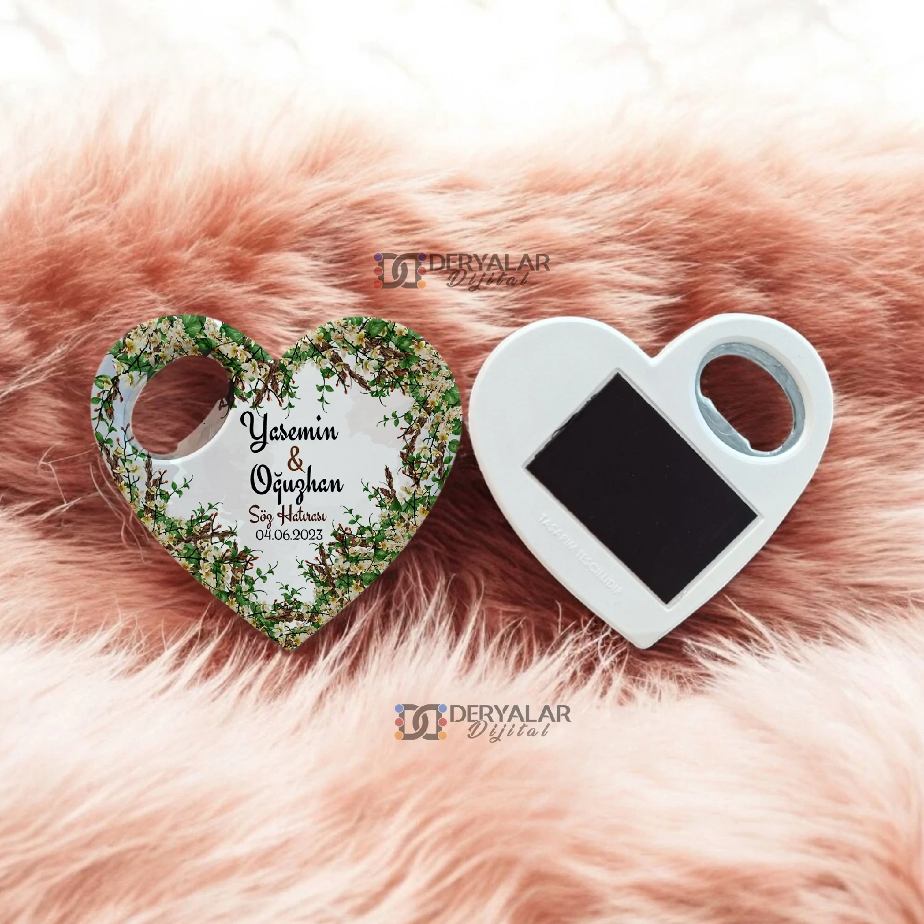 DRY34 Kalp Şeklinde Şişe Açacağı Magnet Kişiye Özel Baskı Toplu Hediyelik