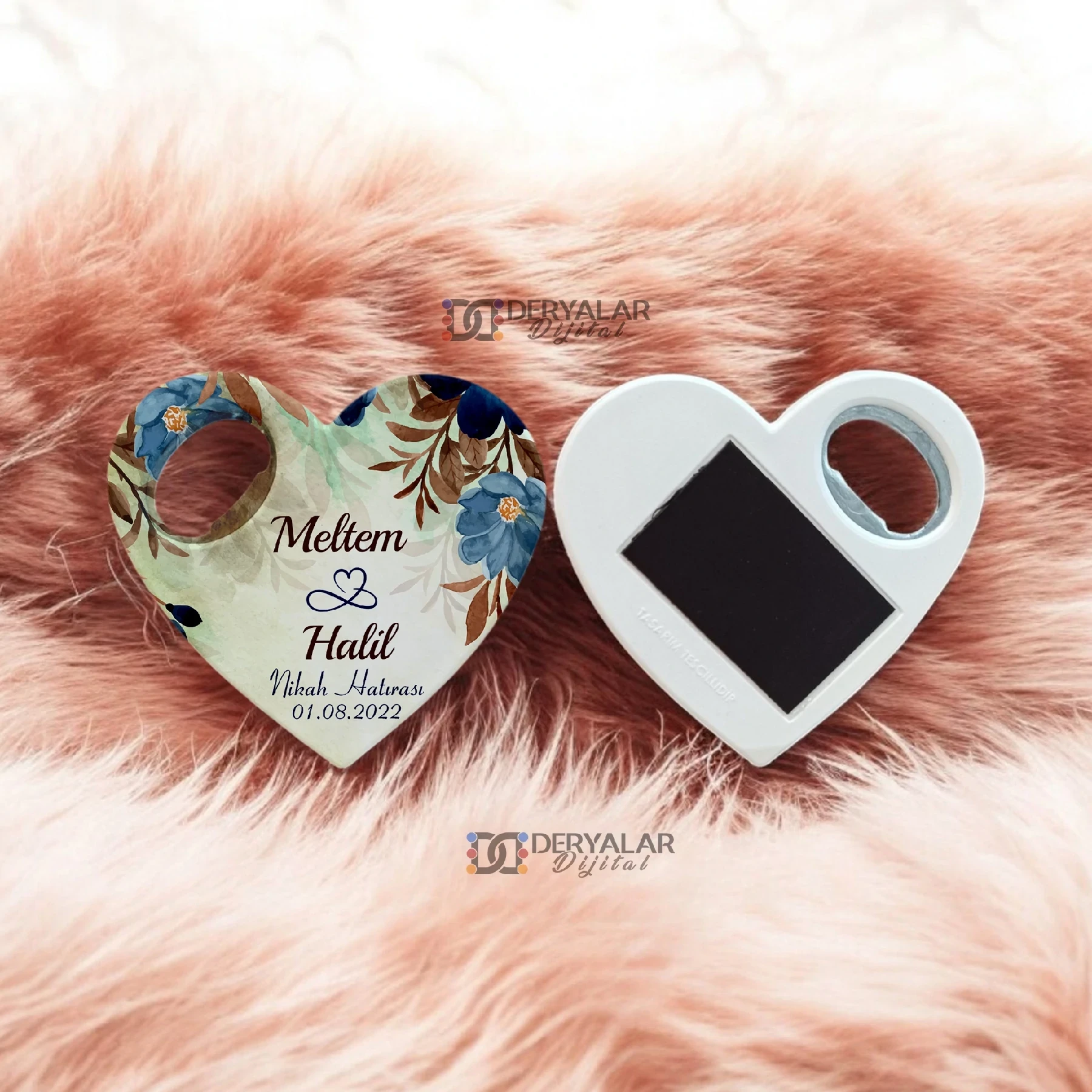 DRY2 Kalp Şeklinde Şişe Açacağı Magnet Kişiye Özel Baskı Toplu Hediyelik