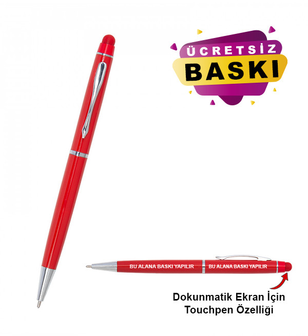 Kırmızı Renk Metal Tükenmez Touchpen Promosyon Kalem 1022 Model