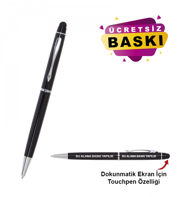 Siyah Renk Metal Tükenmez Touchpen Promosyon Kalem 1022 Model