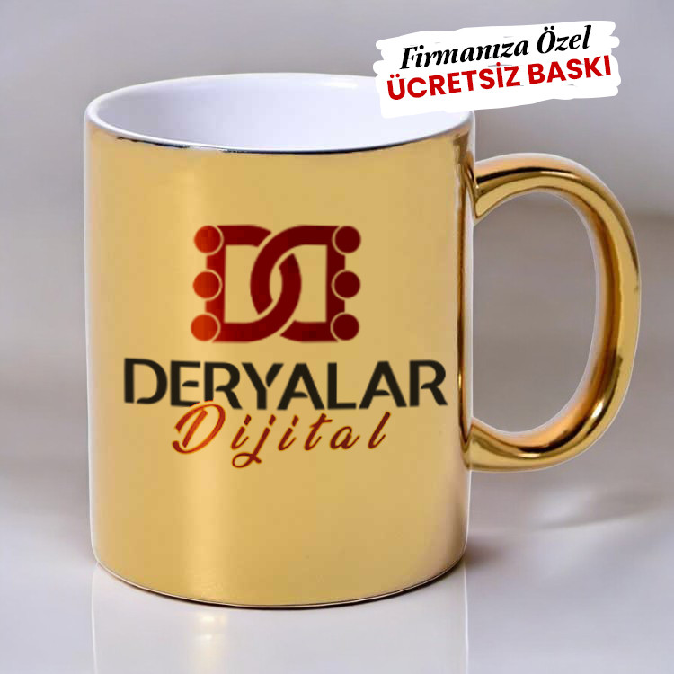 Aynalı Gold Altın Metalik Kupa Bardak Firmaya Özel Logo Baskılı