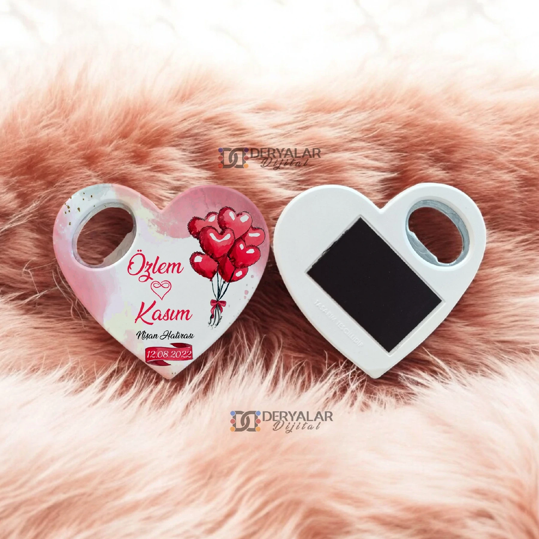 DRY17 Kalp Şeklinde Şişe Açacağı Magnet Kişiye Özel Baskı Toplu Hediyelik