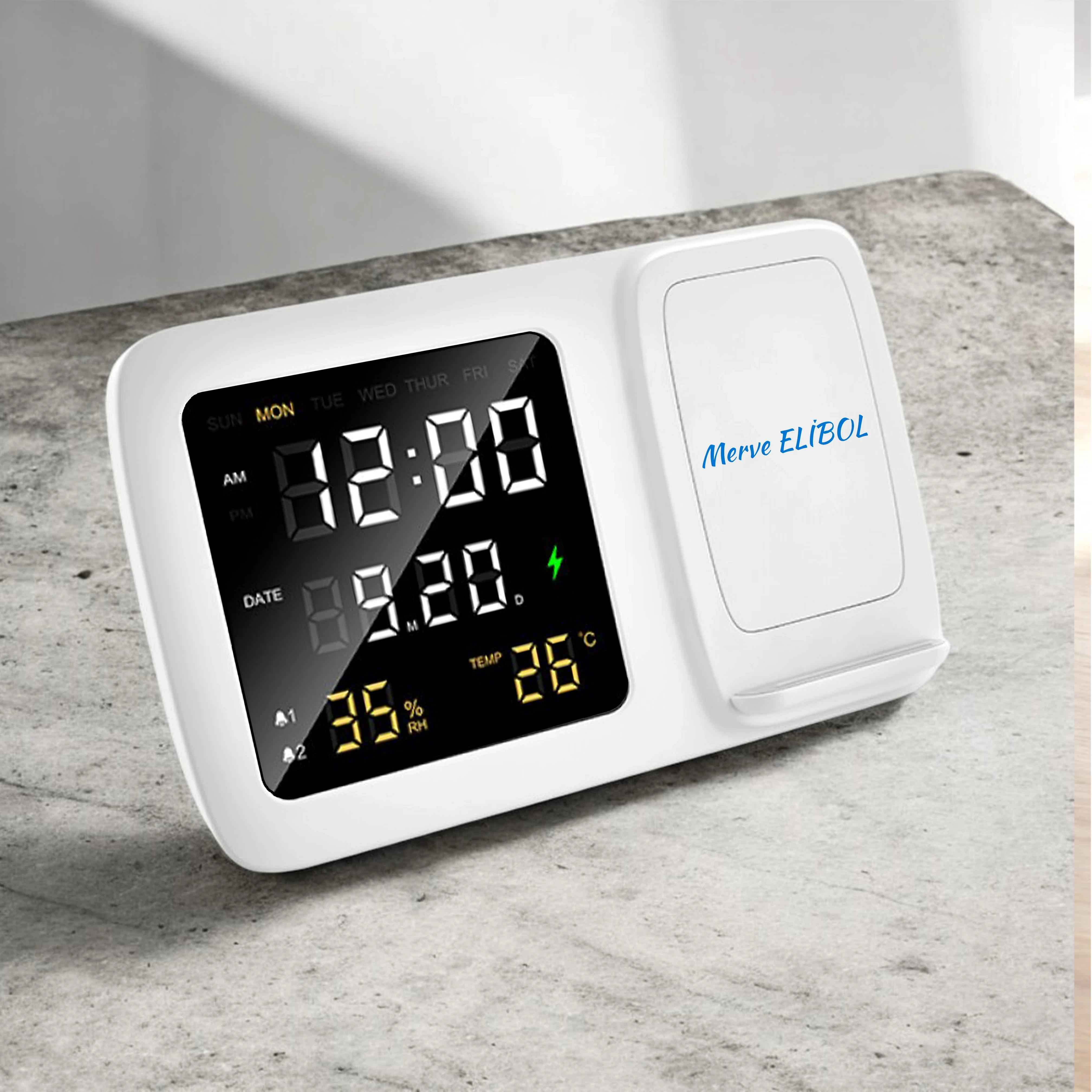 Kişiye Özel Baskılı 4230 Wireless Şarj Cihazı & Dijital Saat ve Telefon Standı