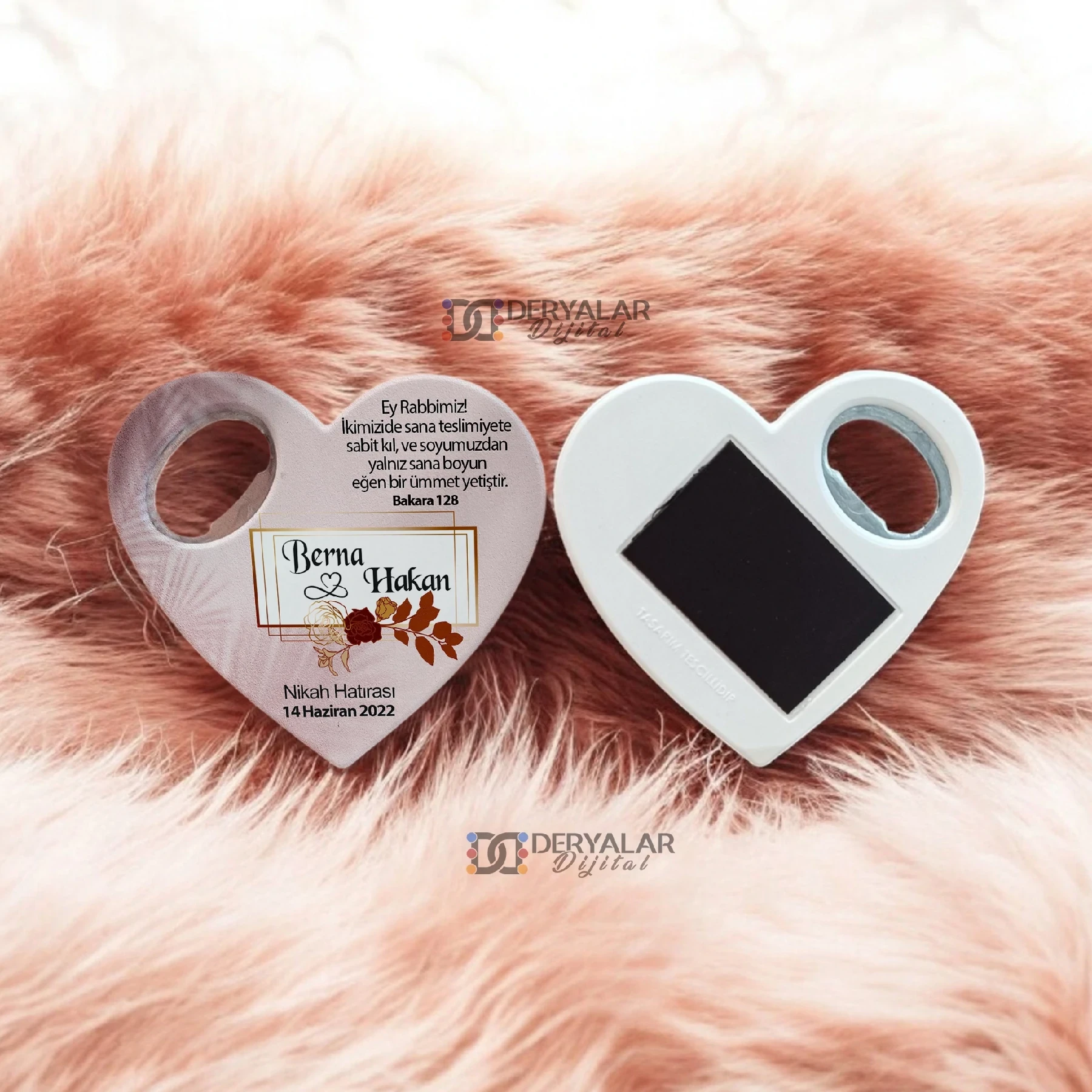 DRY25 Kalp Şeklinde Şişe Açacağı Magnet Kişiye Özel Baskı Toplu Hediyelik