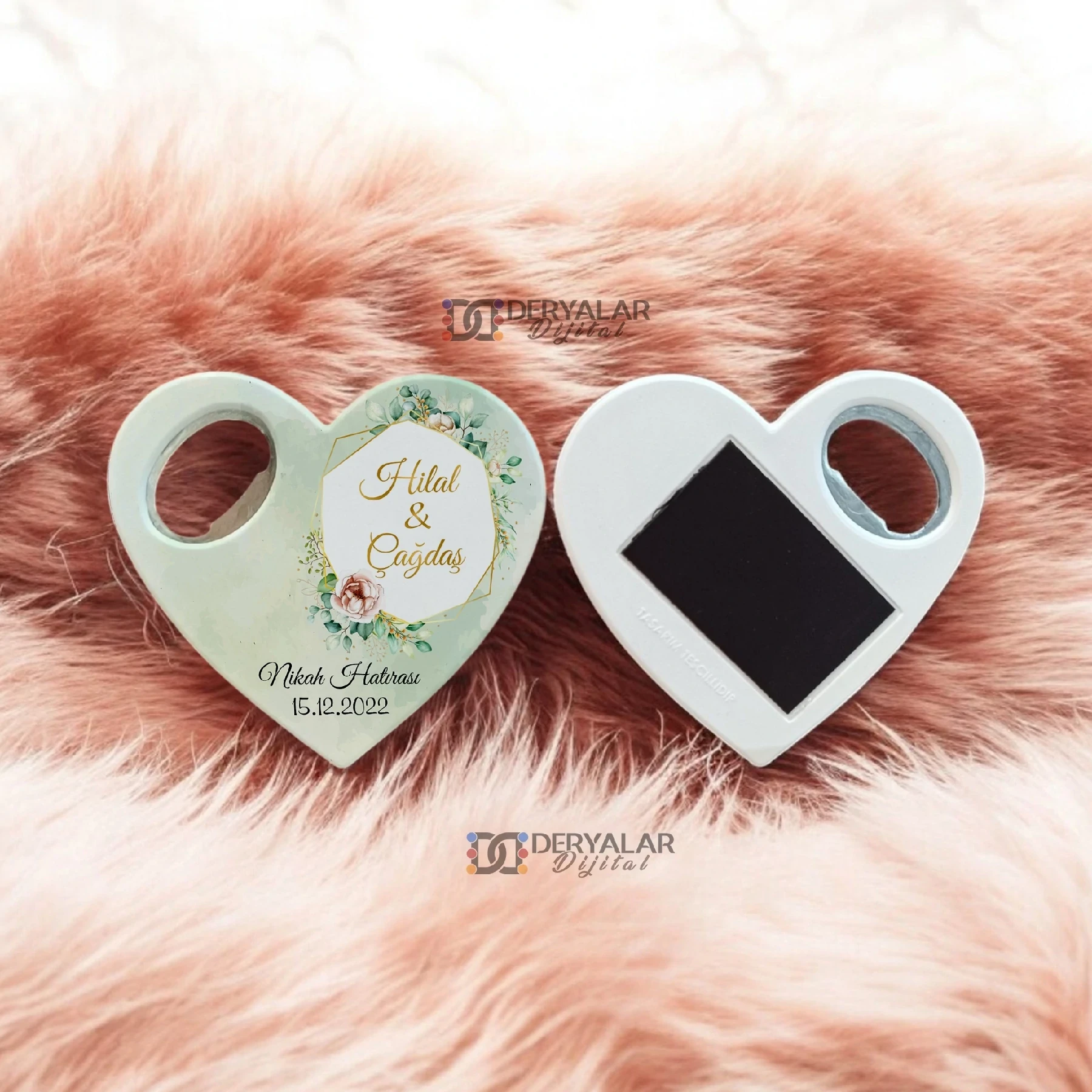 DRY7 Kalp Şeklinde Şişe Açacağı Magnet Kişiye Özel Baskı Toplu Hediyelik