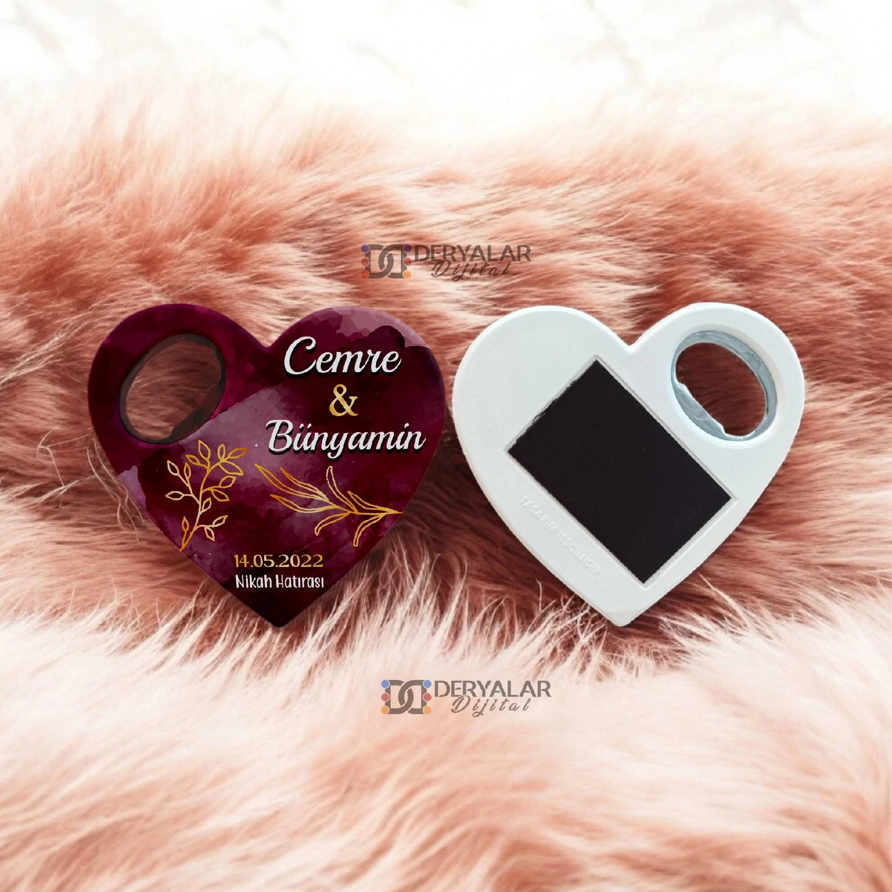 DRY10 Kalp Şeklinde Şişe Açacağı Magnet Kişiye Özel Baskı Toplu Hediyelik