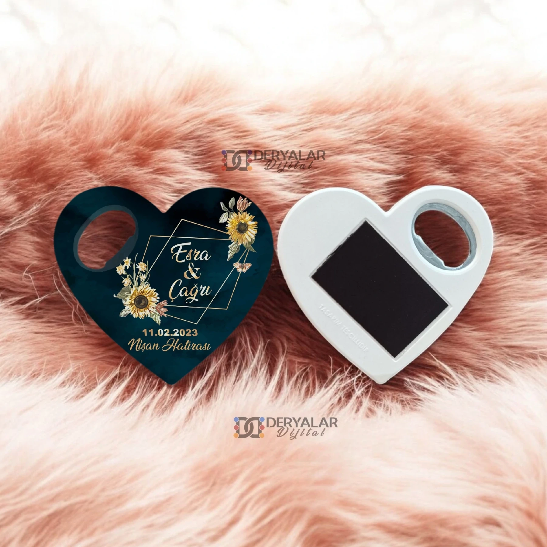 DRY12 Kalp Şeklinde Şişe Açacağı Magnet Kişiye Özel Baskı Toplu Hediyelik